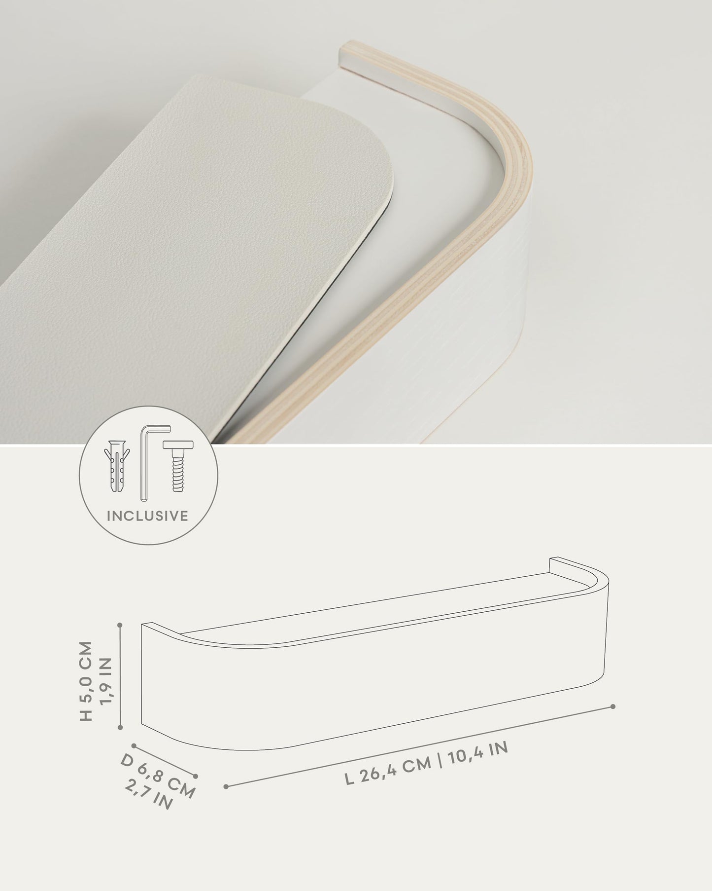 Kazai. Key Holder 'Toke' | Minimalist Key Hook Design from Berlin | Modern Key Holder Wall Mount with Wooden Shelf | Key Rack for Wall as Entryway Organizer | White