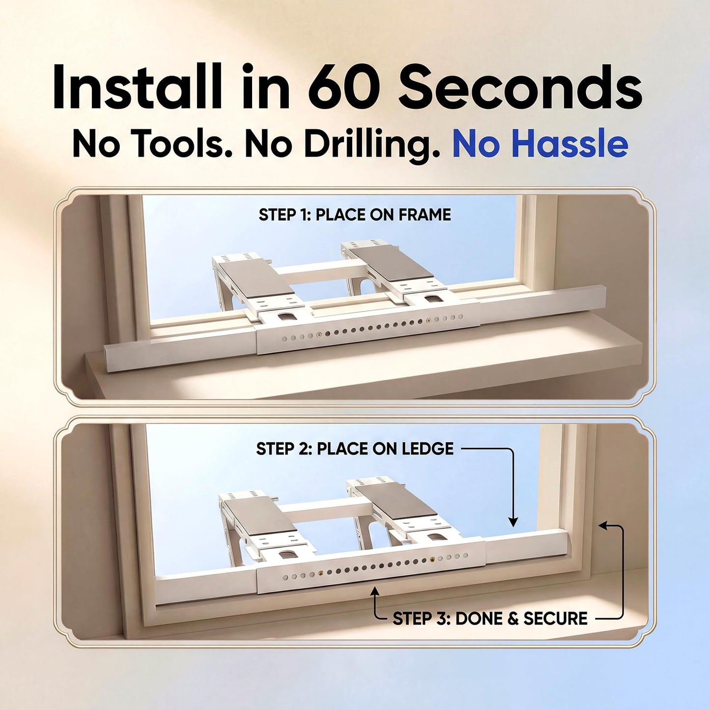No-Drill Window AC Support Bracket, Heavy-Duty AC Window Bracket Supports Up to 350lbs for 5,000-24,000 BTU AC Units, Adjustable Air Conditioner Support Bracket for Single/Double-Hung Windows
