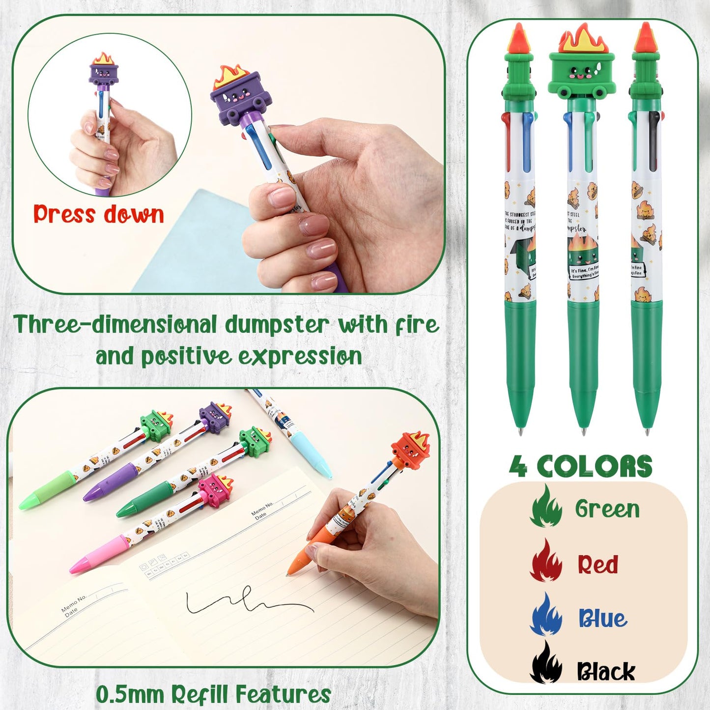 Kosiz 60 Sets Dumpster Fire Pens Gifts Bulk Mood Support Ballpoint Pens and Bookmarks Funny Appreciation Gifts for Graduation Employee Coworker Staff Nurse Teacher Office Desk Accessories