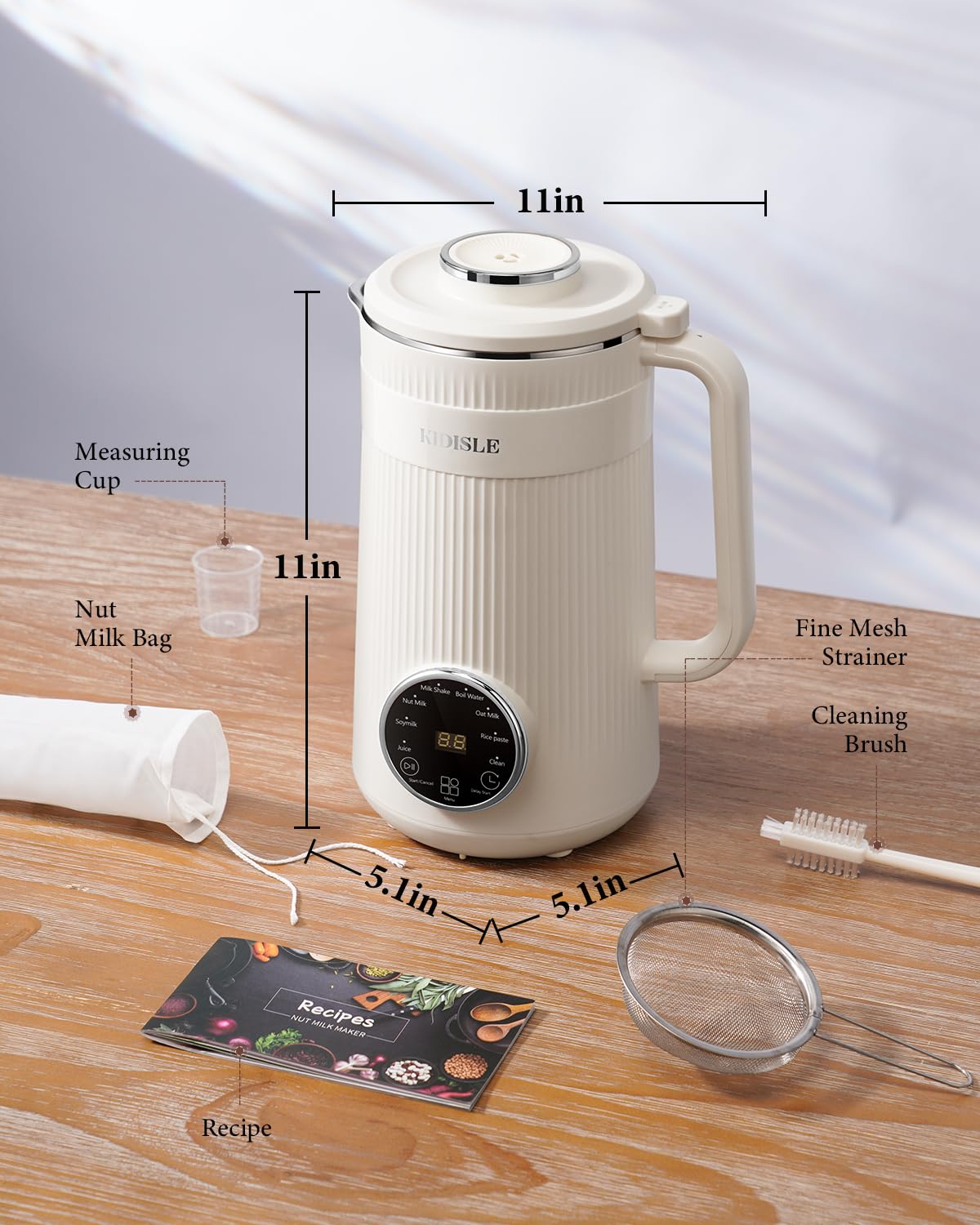 KIDISLE 8 in 1 Nut Milk Maker Blender, 32oz Homemade Soy, Almond, Oat, Coconut, Plant Based and Non Dairy Beverages, Automatic Soybean Machine With Delay Start/Keep Warm/Boil Water, Cream