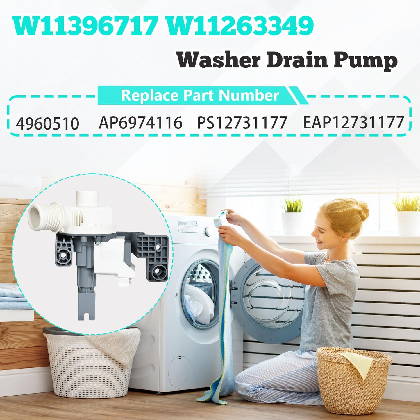 W11396717 W11263349 Washer Drain Pump, Compatible with Whirlpool Kenmore Maytag etc.Washing Machine Water Drain Pump. Replace 4960510 AP6974116 PS12731177 EAP12731177