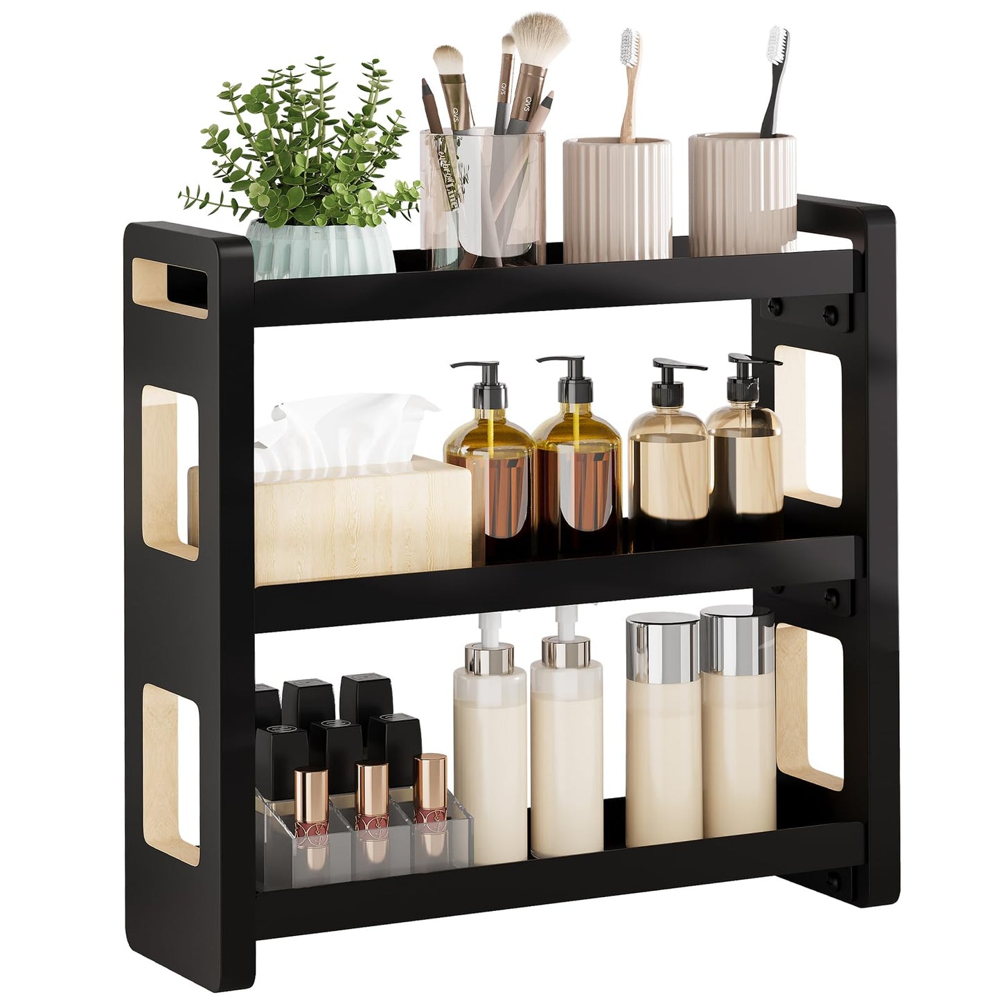 UJQSUN Bathroom Counter Organizer,Bathroom Counter Shelf,Bathroom Organizers,Under Sink Organizer,Cologne Organizer For Men,Cologne Cabinet,Spice Rack Organizer for Cabinet,Gifts(Black 3 Tier)
