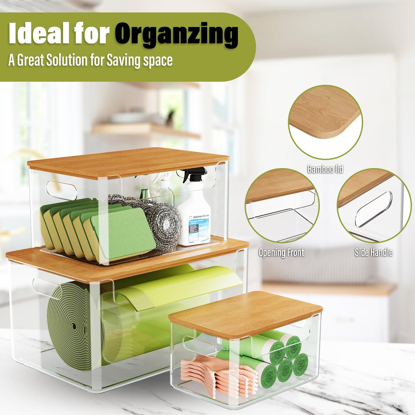 MIXISAV 3 Pack Trash Bag Holder Dispenser with Lid, Extra Large Stackable Plastic Garbage Bag Holder Dispenser Under Sink for Kitchen, Pantry, Laundry Room, Cabinet Organizer and Storage