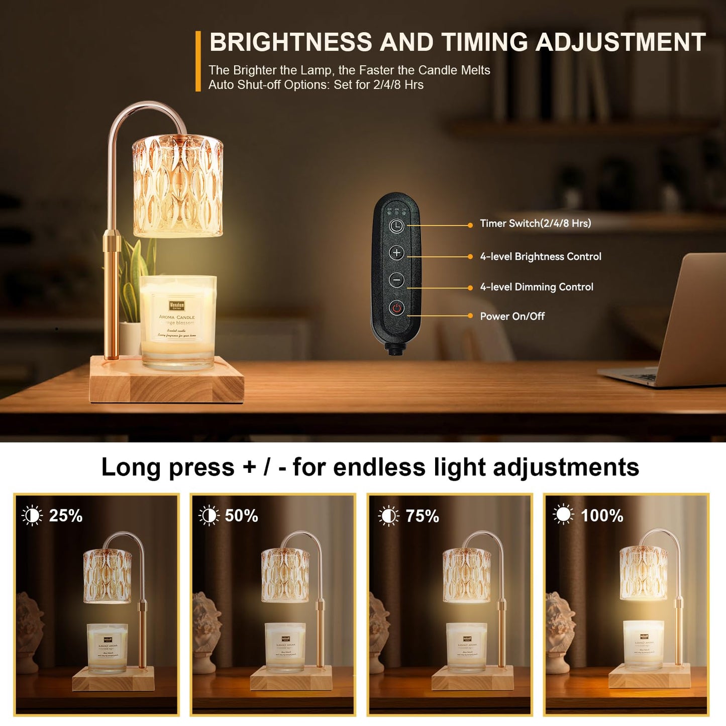 TOACSUCP Candle Warmer Lamp with 3 Bulbs, Adjustable Height Dimmable Candle Warmer with Timer, Compatible with Large Jar Candles, Candle Lamp with Charming Gift Box Ribbon for Her/Him(2 Pack)