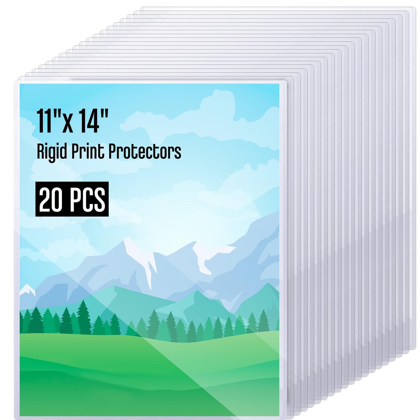 Henoyso 20 Pcs 11x14 Inch PVC Rigid Print Protectors, Heavy Duty Hard Plastic Poster Sleeves for Prints, Magazines, Photos & Paper, Ideal Rigid Menu Covers Paper Page Protectors
