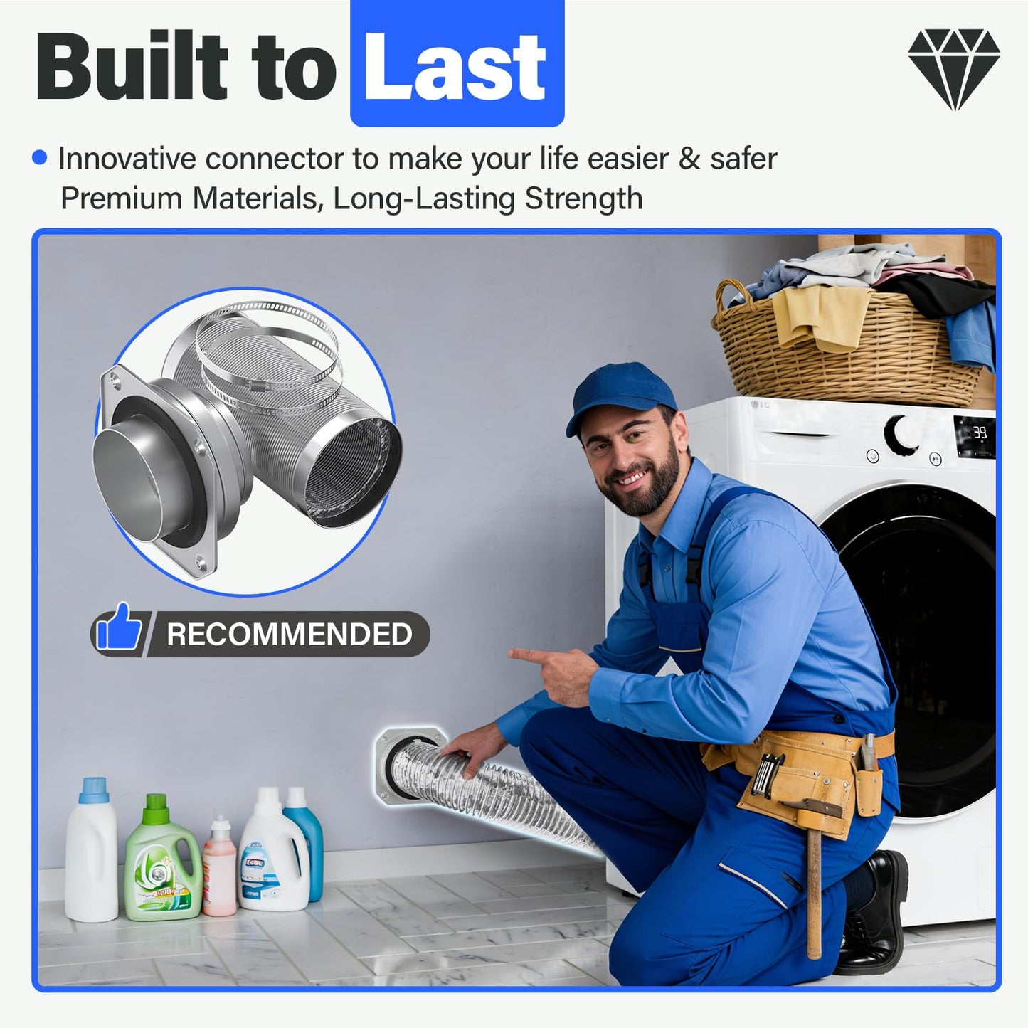 Drfilty Magnetic Dryer Vent MV-180 Connector Kit, 4 Inch for Tight Spaces, Strong Magnetic Seal, Easy Quick Installation, Improves Airflow & Safety, GTD65EBSJ3WS, GTD42EASJ2WW, GTD42GASJ2WW
