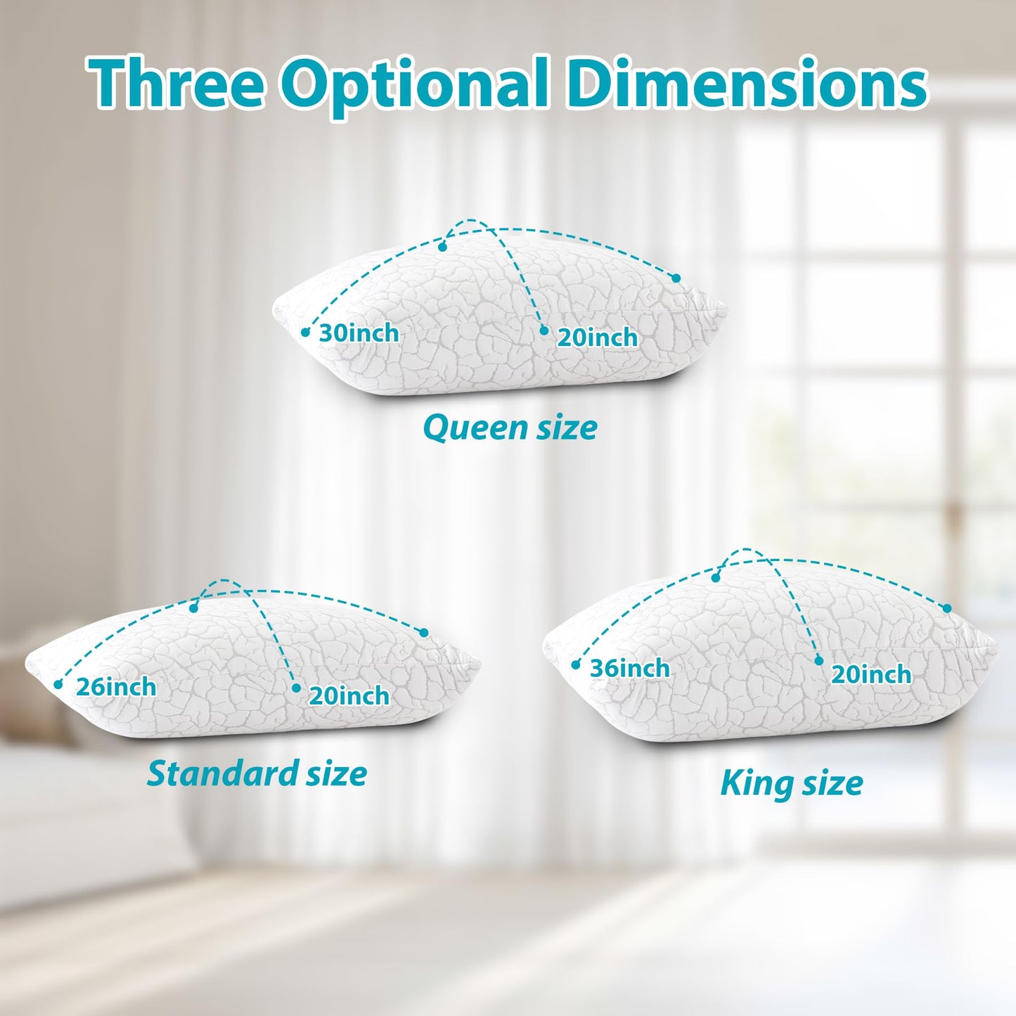 WGAKCED Cooling Pillows for Sleeping 2 Pack, Adjustable Shredded Memory Foam Pillows Queen Size Set of 2, Firm Bed Pillows for Side Back Stomach Hot Sleepers, Cold Pillow with Removable Washable Cover