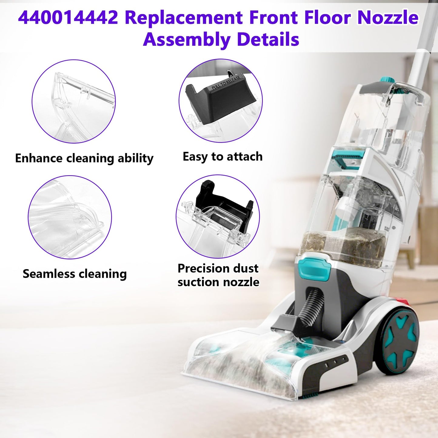 440014442 Replacement Front Floor Nozzle Assembly Fits for Hoover Carpet Cleaner Replacements Parts Compatible with SmartWAsh Gen 2 SmartWash PET FH52000G FH52001G FH52002G FH53000 (Without Sprayer)
