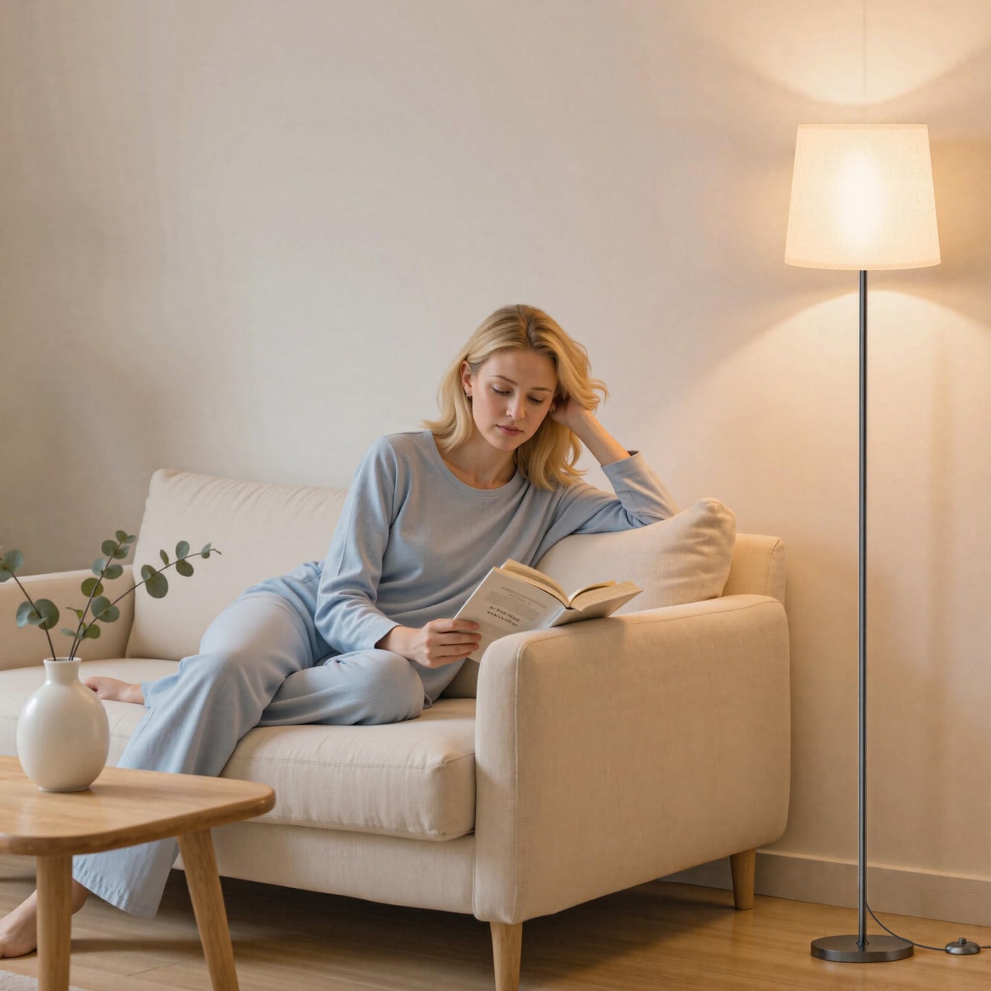 SIBRILLE Floor Lamp with White Shade, 62" Dimmable LED Standing Lamp with Remote, 9W E26 Bulb Included, 3000-6000K, Modern Floor Reading Light for Bedroom Living Room Office Corner, Black Pole
