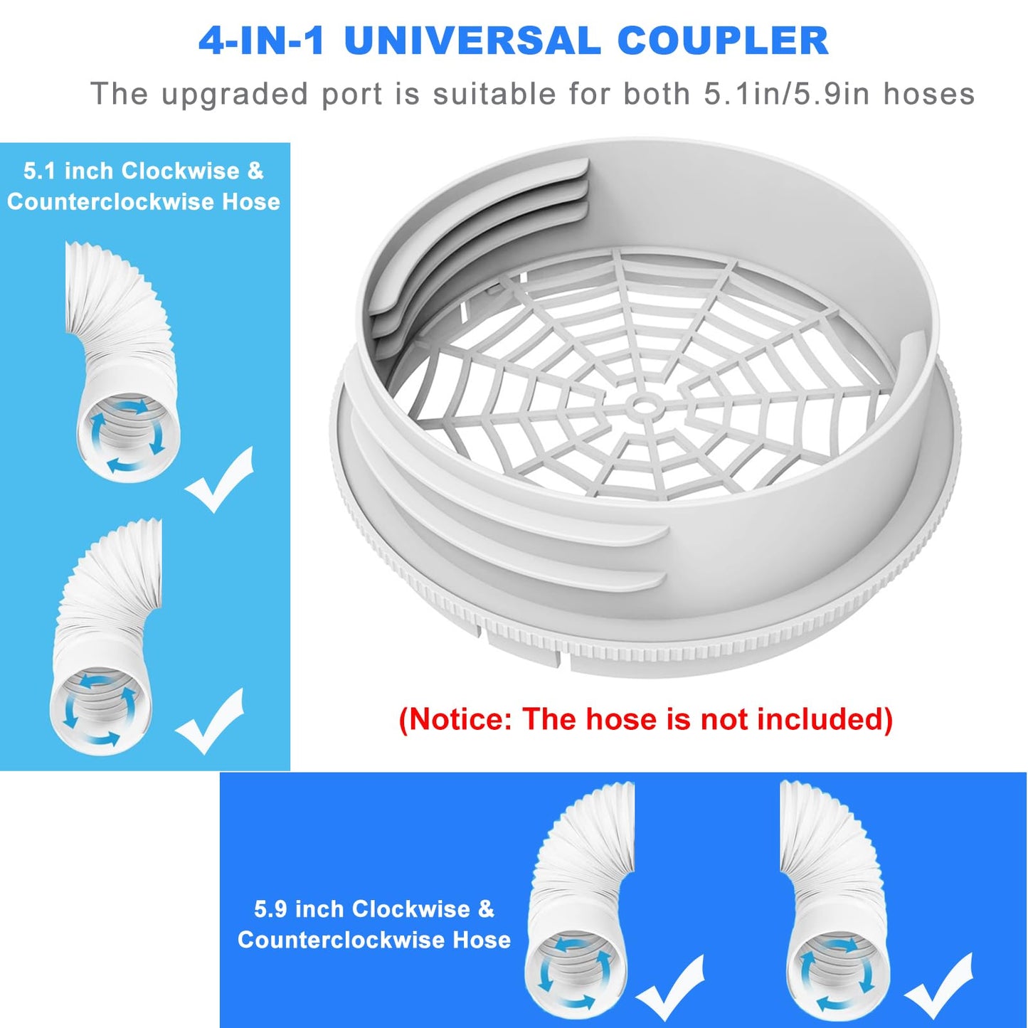 Portable Air Conditioner Window Kit with Universal Coupler Fit for 5.1"/5.9" Exhaust Hose, Mobile A/C Window Vent Seal Kit with 4 Adjustable Seal Plates for Vertical/Horizontal Sliding Window