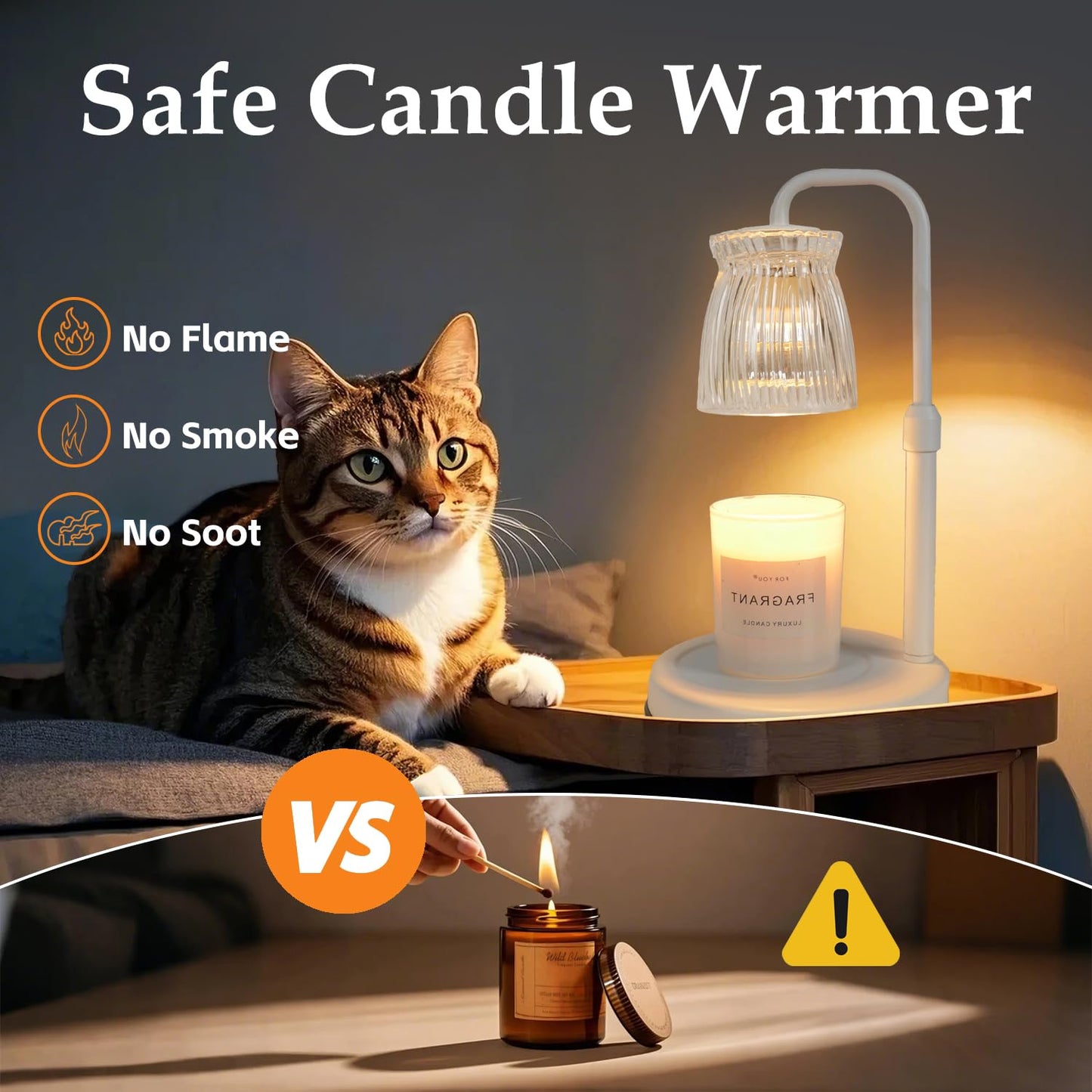 Shering White Candle Warmer Lamp with Timer & Dimmable - Metal Base & Glass Shade, Adjustable Height Wax Melter for Jar Candles, Mother's Day for Women