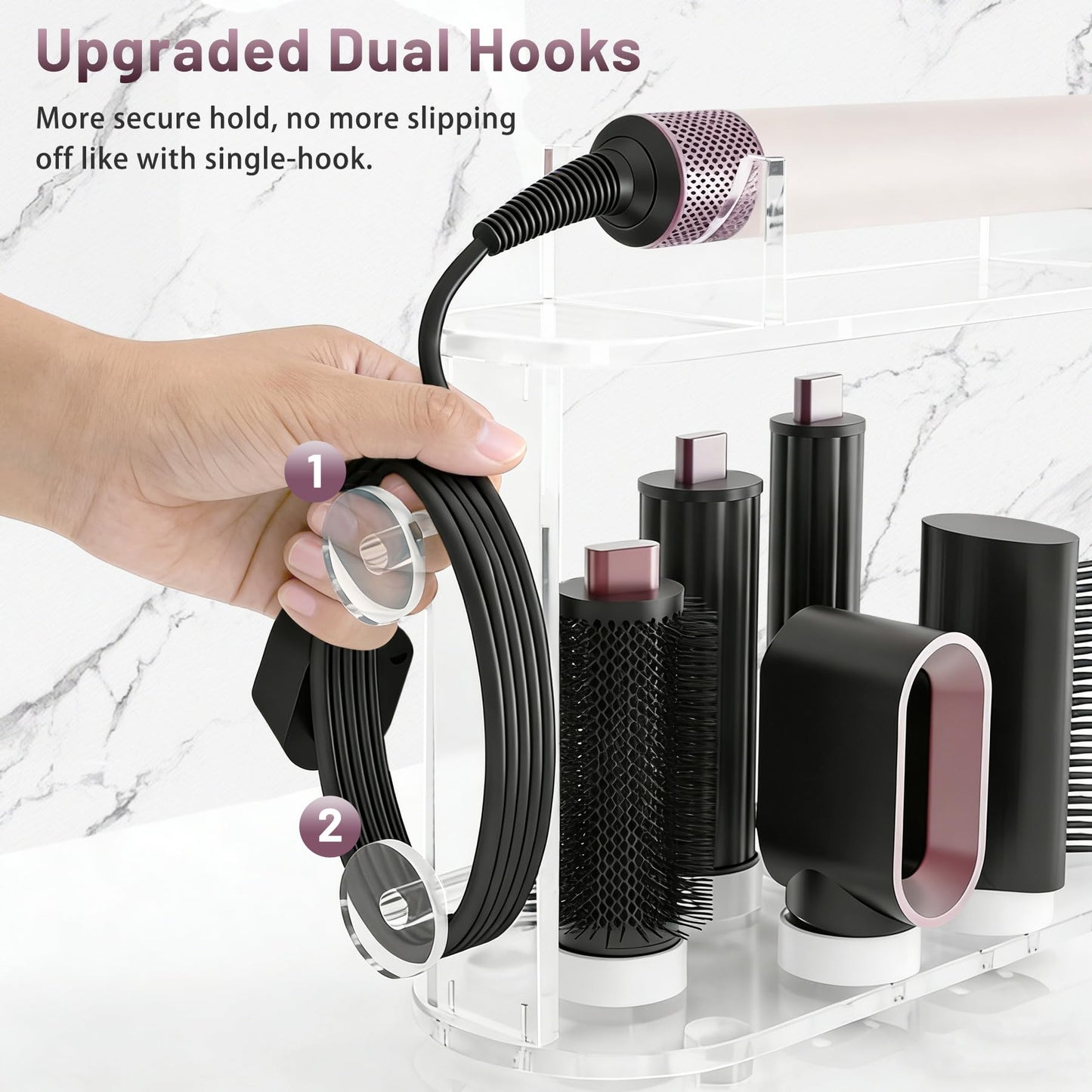 Affogato Acrylic Storage Holder Compatible with All Dyson Airwrap Styler Accessories, 6 Holes Countertop Organizer Stand for Diffuser Long Barrel Attachments for Bathroom