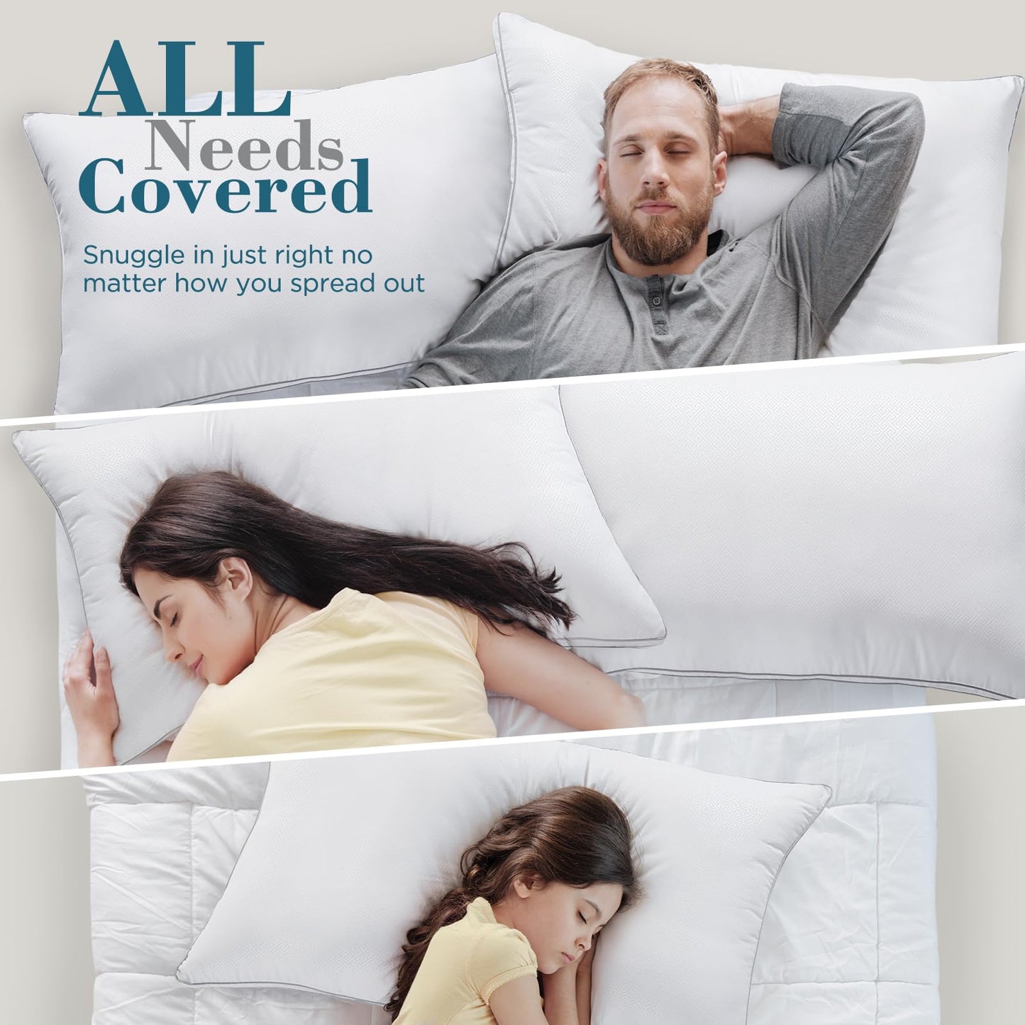 viewstar Bed Pillows Queen Size Set of 2, Firm Support Down Alternative Gusseted Pillows for Side, Back, or Stomach Sleepers, White