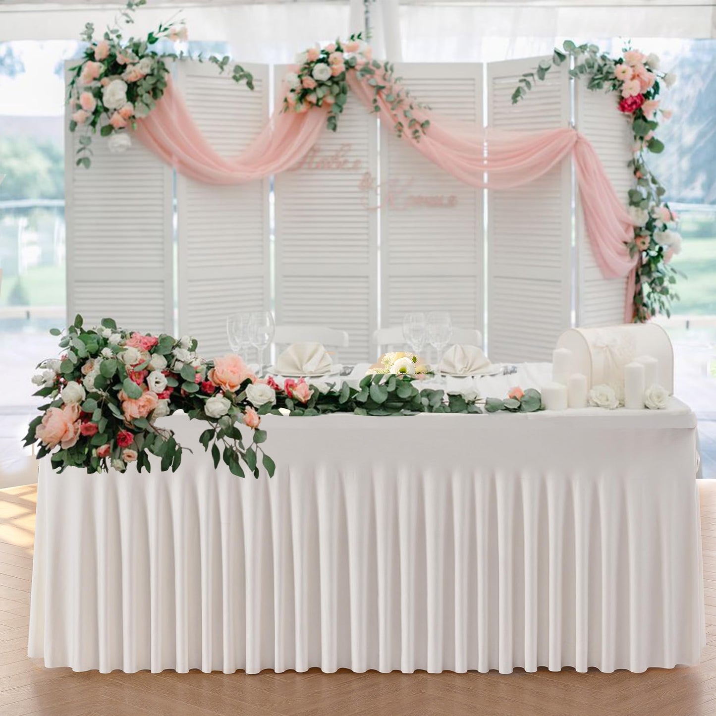 2 Pack Spandex Ivory Table Clothes for 6 Foot Rectangle Tables, 6FT Stretchy Tablecloths Fitted Table Cover Desk Skirt for Parties Weddings Birthday Banquet Baby Shower