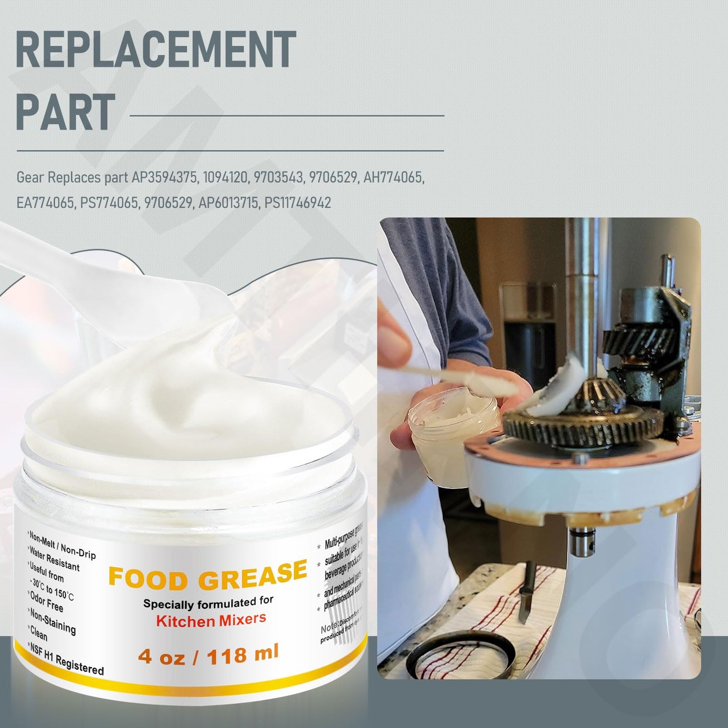 Worm Gear Kit for KitchenAid/Whirl-pool 5QT & 6QT Stand Mixer, Replaces 9706529 9709511 9703337 9709231, Contain 4 Oz Food Grade Grease, Mixer Attachment Holders, Pasta Attachment Shear Shaft Coupler