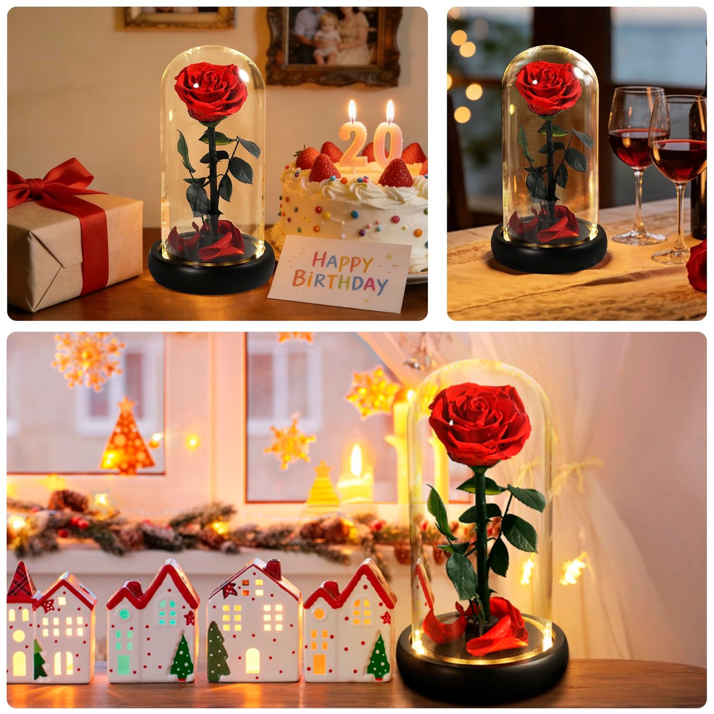 Mothers Day Rose Flower Gifts, Beauty and The Beast Rose Gifts for Women Wife Mom Girlfriend,Preserved Real Rose in Glass Dome,Forever Flowers with Warm Lights,Birthday Gifts for Women