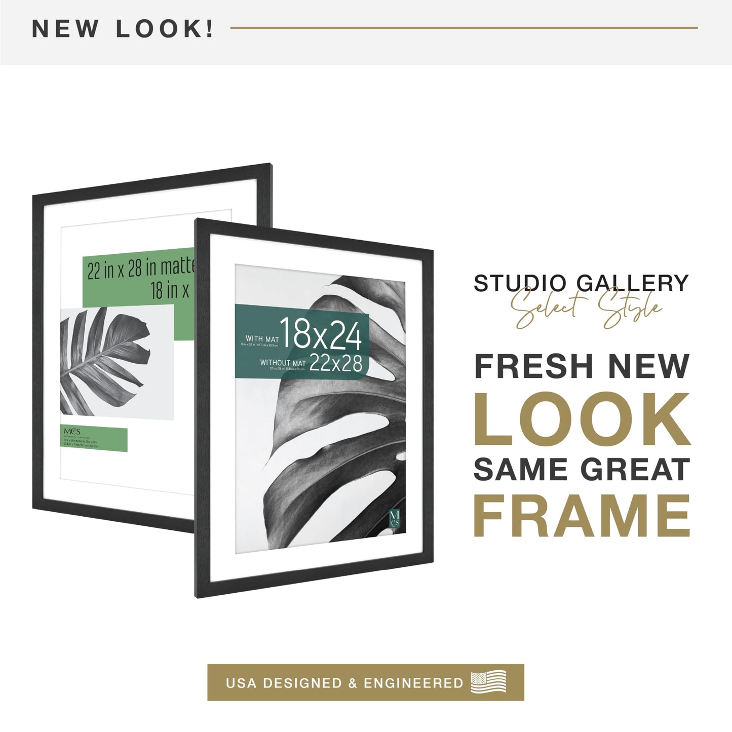 MCS Studio Gallery 22x28 Matted Poster Frame with 18x24 Picture Display, Black Woodgrain Engineered Wood Vertical & Horizontal Wall Hanging Large Picture Frame for Photos, Posters & Art Prints (1-Pack)
