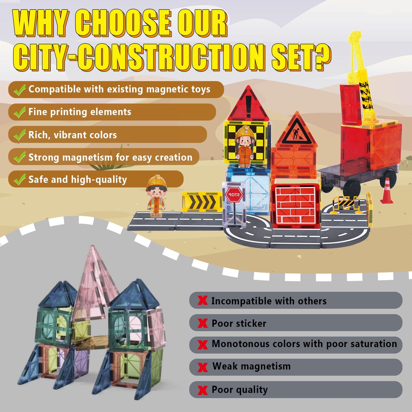 Magnetic Tiles Magnetic Construction Set with 2 Dolls, Cars, Train, Train Tracks, Building Sensory Toys for 3+ Year Old Boys & Girls Creative Kids Games Birthday Xmas Gifts