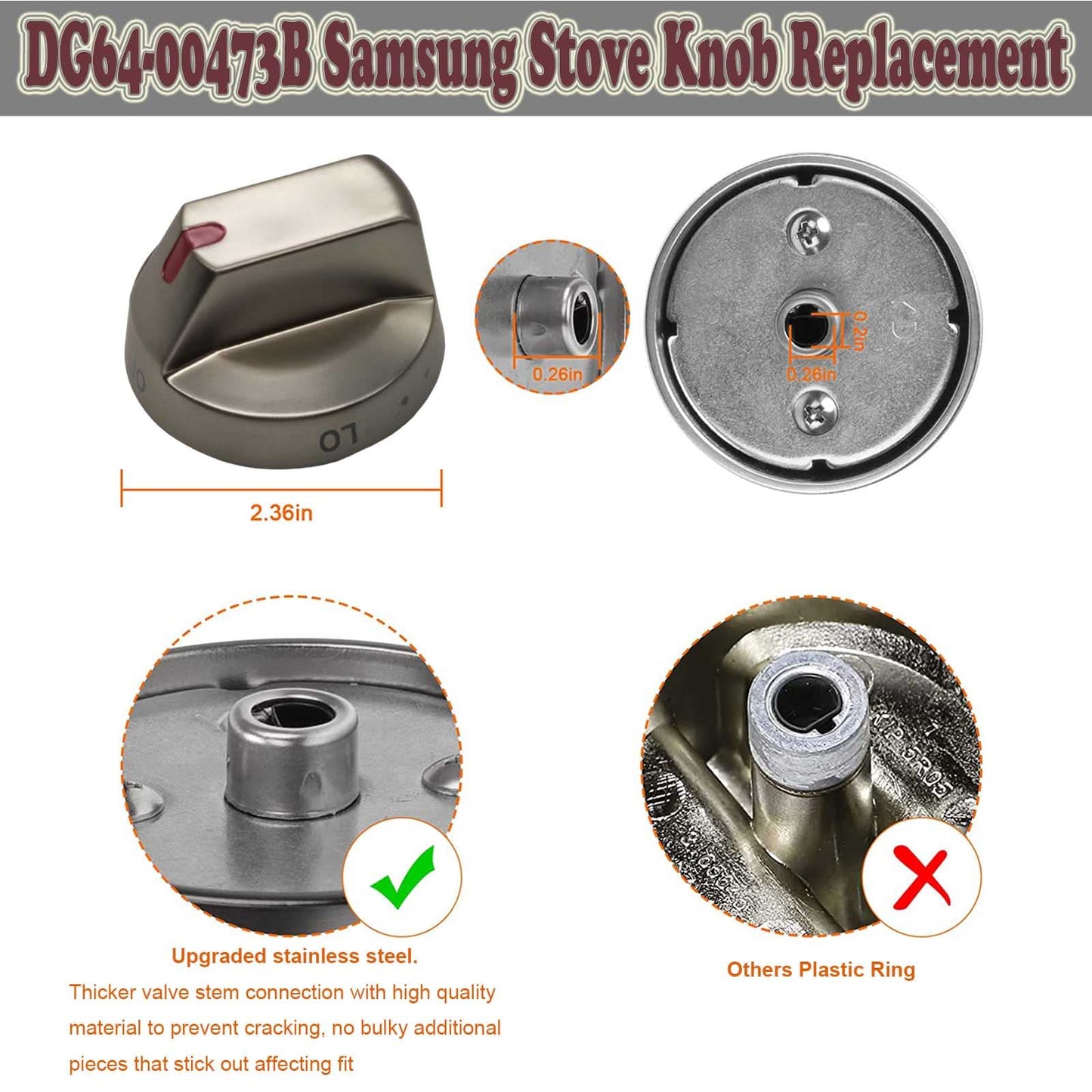 𝙐𝙥𝙜𝙧𝙖𝙙𝙚𝙙 𝗦𝗮𝗺𝘀𝘂𝗻𝗴 𝗦𝘁𝗼𝘃𝗲 𝗞𝗻𝗼𝗯 Replacement | Gas Range Oven Burner Stove Knob for Samsung NX58M6850SG, NX58J7750SG, NX58J5600SG, NX58K7850SG NX58K7850SG - 5 Pack