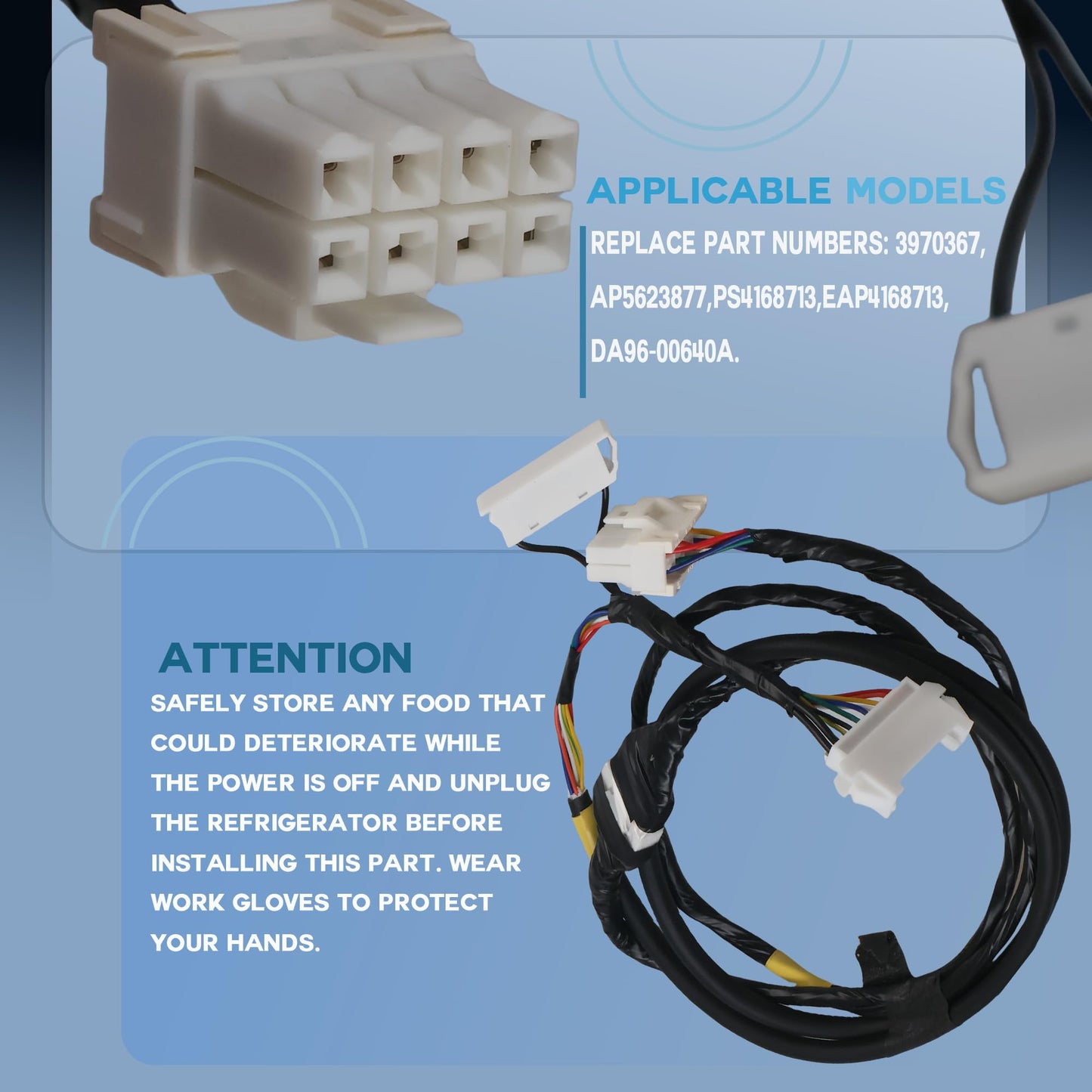 DA96-00640A Refrigerator Wire Harness Fit for Samsung Refrigerator, Replace# 3970367, AP5623877, PS4168713, EAP4168713