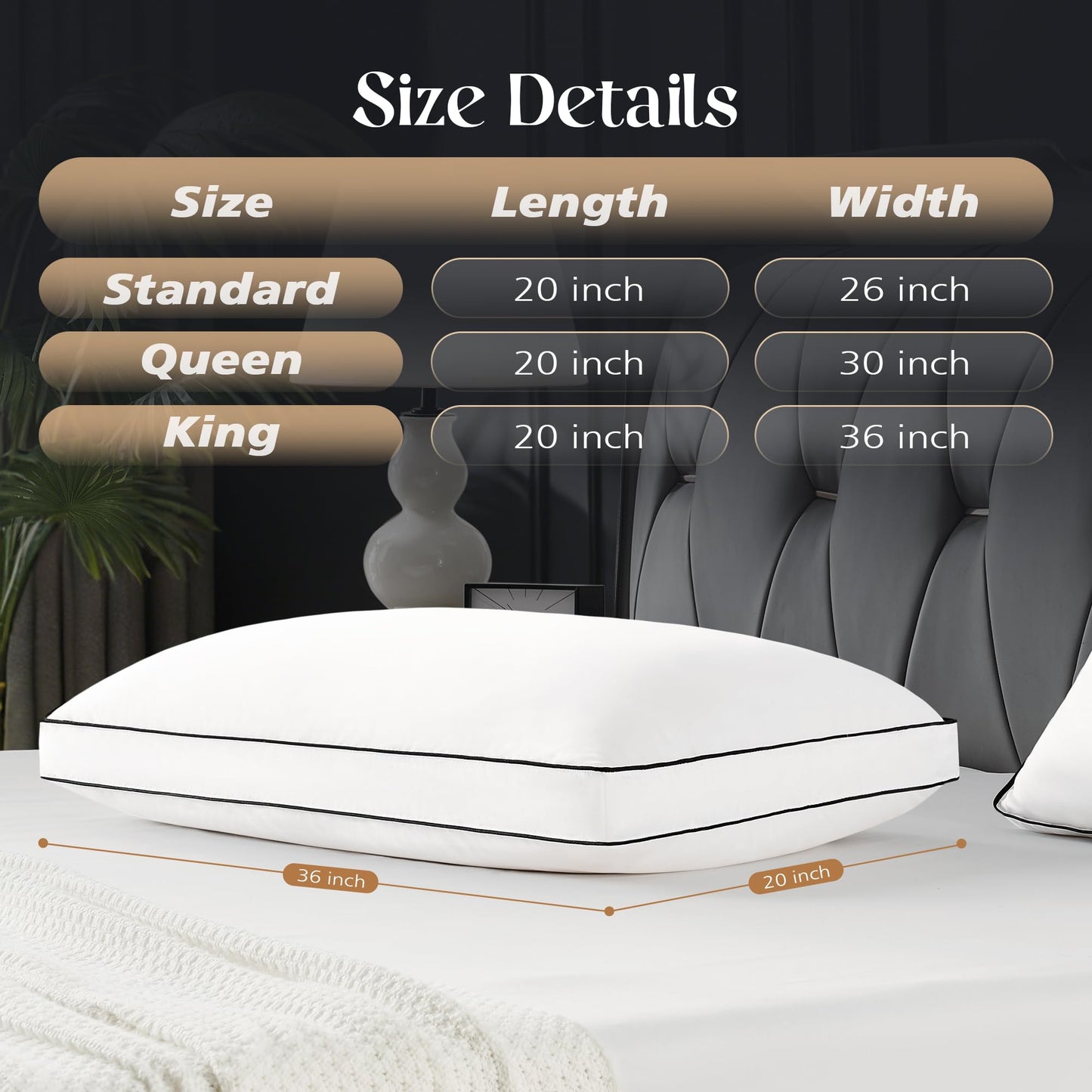 Mosluna Feather Down Pillows King Size Set of 2, Luxury Hotel Collection Bed King Pillows 2 Pack, Down Gusseted Pillow for Sleeping, Soft Fluffy Medium Firm for Side Back Stomach Sleepers 20x36 in.
