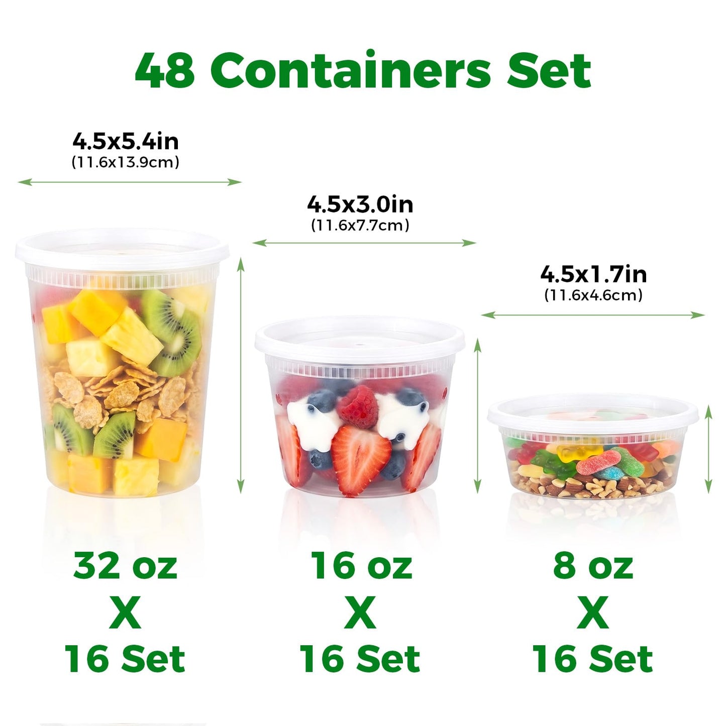 vivigu Deli Containers with Lids 48 Sets, 32/16/8 oz Food Storage Containers with Lids for Takeout Meal Prep Storage, Plastic Soup Container Leak-Proof & BPA Free, Freezer/Microwave/Dishwasher Safe