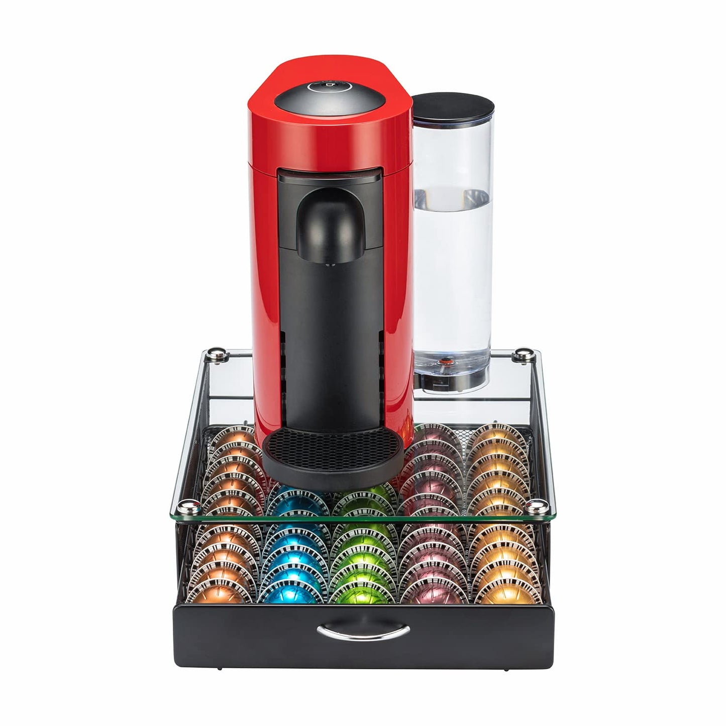 FlagShip for Nespresso Pod Holder Coffee Pod Storage for Vertuo Pod with Crystal Tempered Glass Top(50 Pods Capacity)