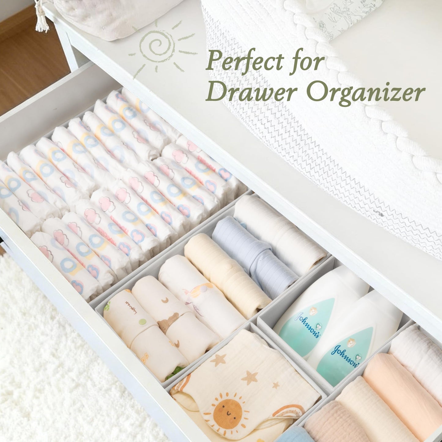 Criusia Drawer Organizers 18-Piece Set, Dresser Organizer for Baby Clothes, Foldable Closet Storage & Drawer Dividers for Underwear, Socks, Nursery, White