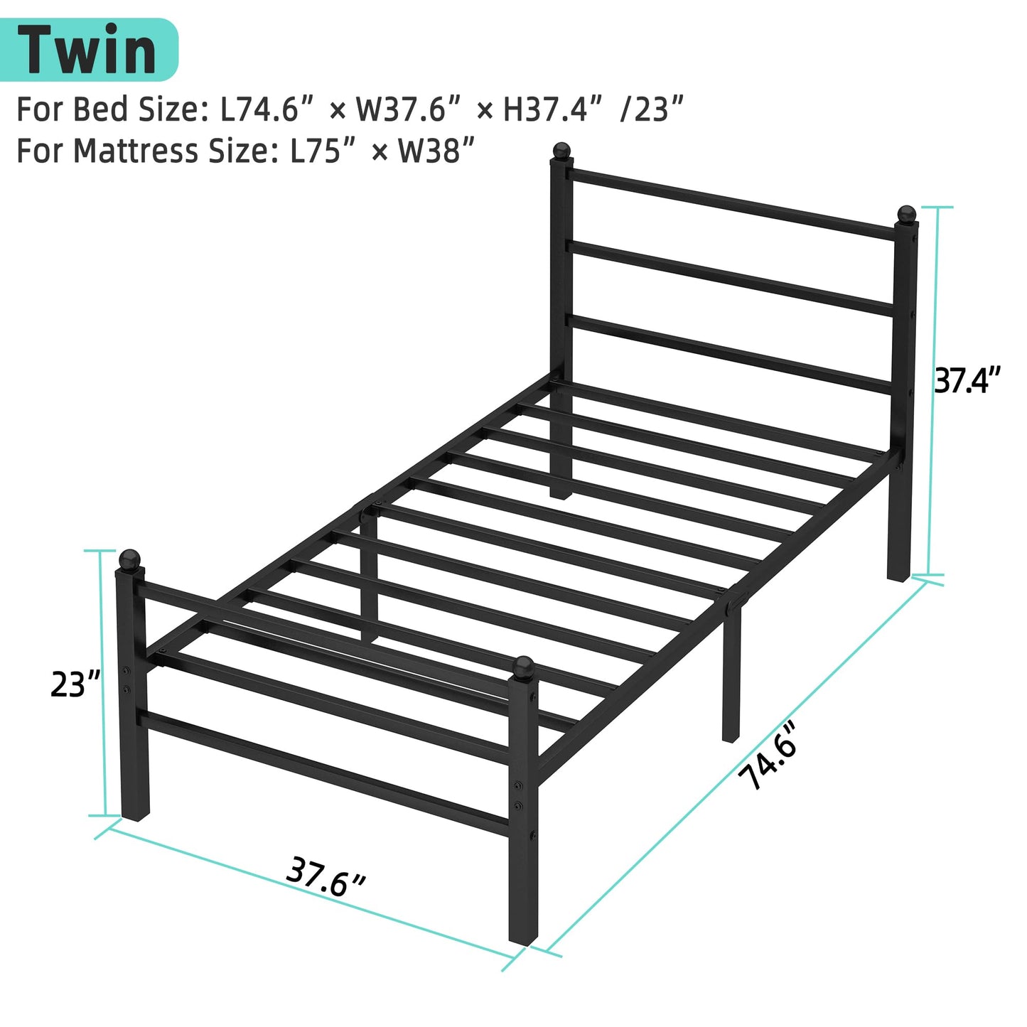 Steel Verve Twin Bed Frames with Headboard and Footboard, 14 Inch Metal Platform Twin Size Bed Frame with Steel Slat Support, No Box Spring Needed, Noise Free, Easy Assembly, Black