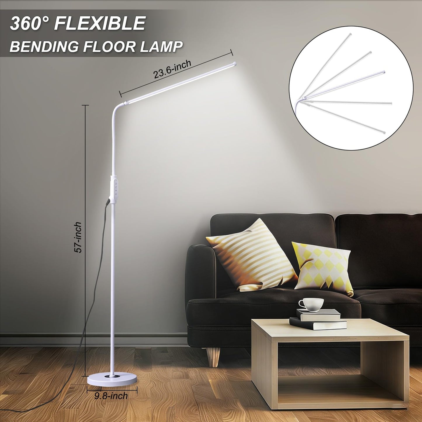 CGBE Extra-Long LED Lash Light: 23.6" Floor Lamps for Student Reading - 360° Adjustable Gooseneck Floor Light for Nail Technician - Touch Control Lash Lamp for Eyelashes