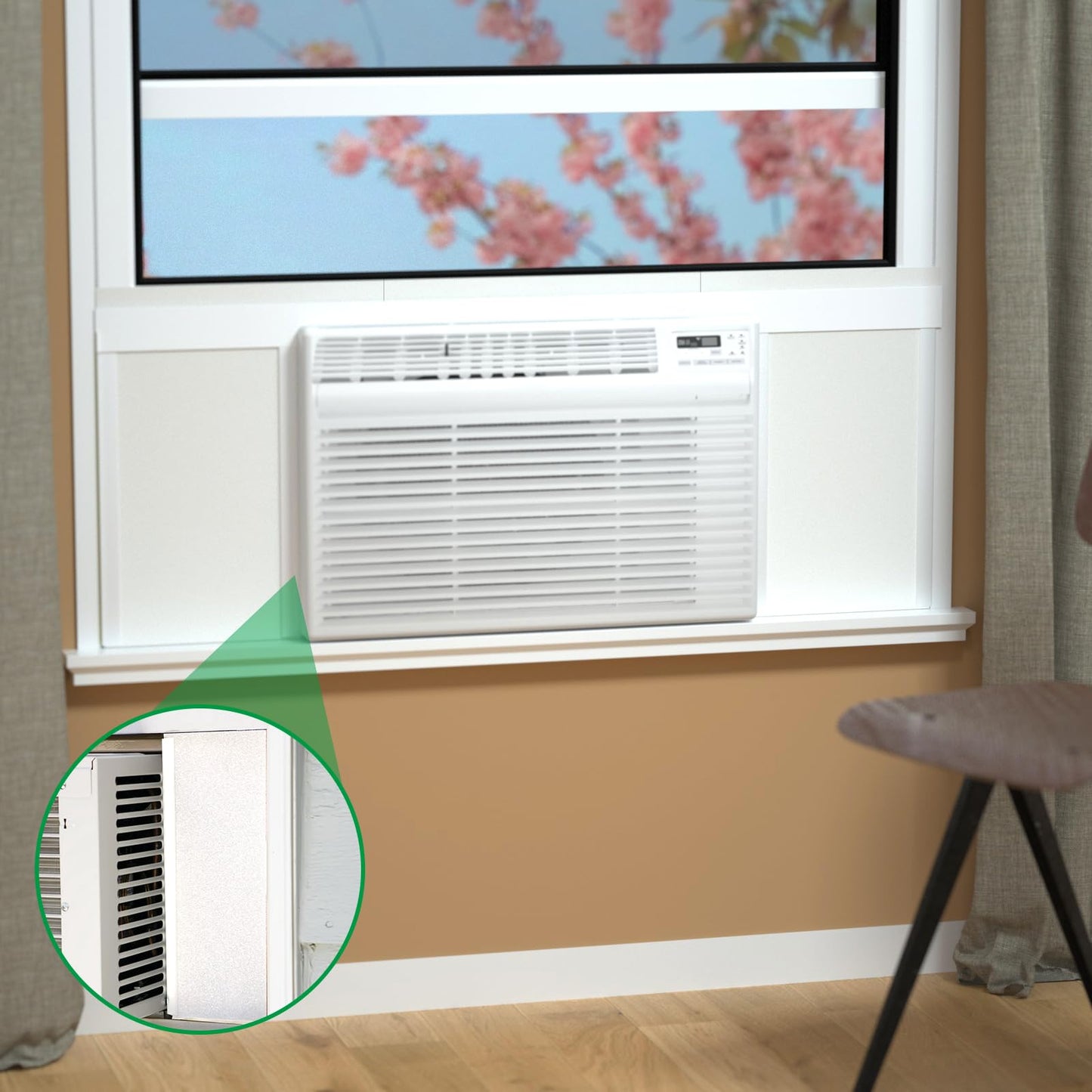 Window Air Conditioner,Side Insulated Foam Panel, Summer/Winter Heat and Draft Insulating,Full Surround Insulation Panels Window Seal with 4 pressure strips 2PIC Thickness 0.79in