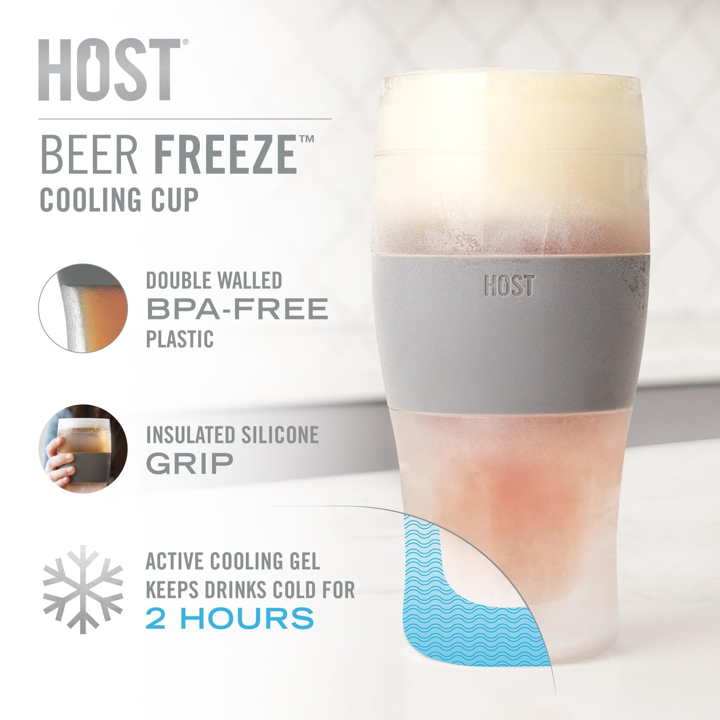Host FREEZE Beer Glasses, Frozen Beer Mugs, Freezable Pint Glass Set, Insulated Pint Glass to Keep Your Drinks Cold, Double Walled Insulated Glasses, Tumbler for Iced Coffee, 16oz, Set of 2, Black