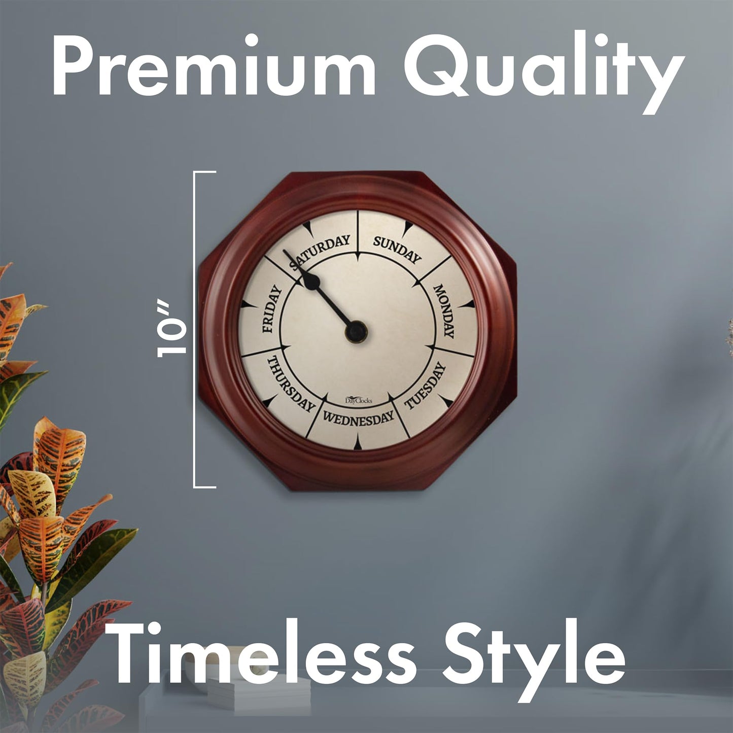 DayClocks Classic Day of The Week Wall Clock - 10" Solid Mahogany Wood Frame, Ideal Retirement Gift for Men and Women, Day Clock for Seniors and Retirees