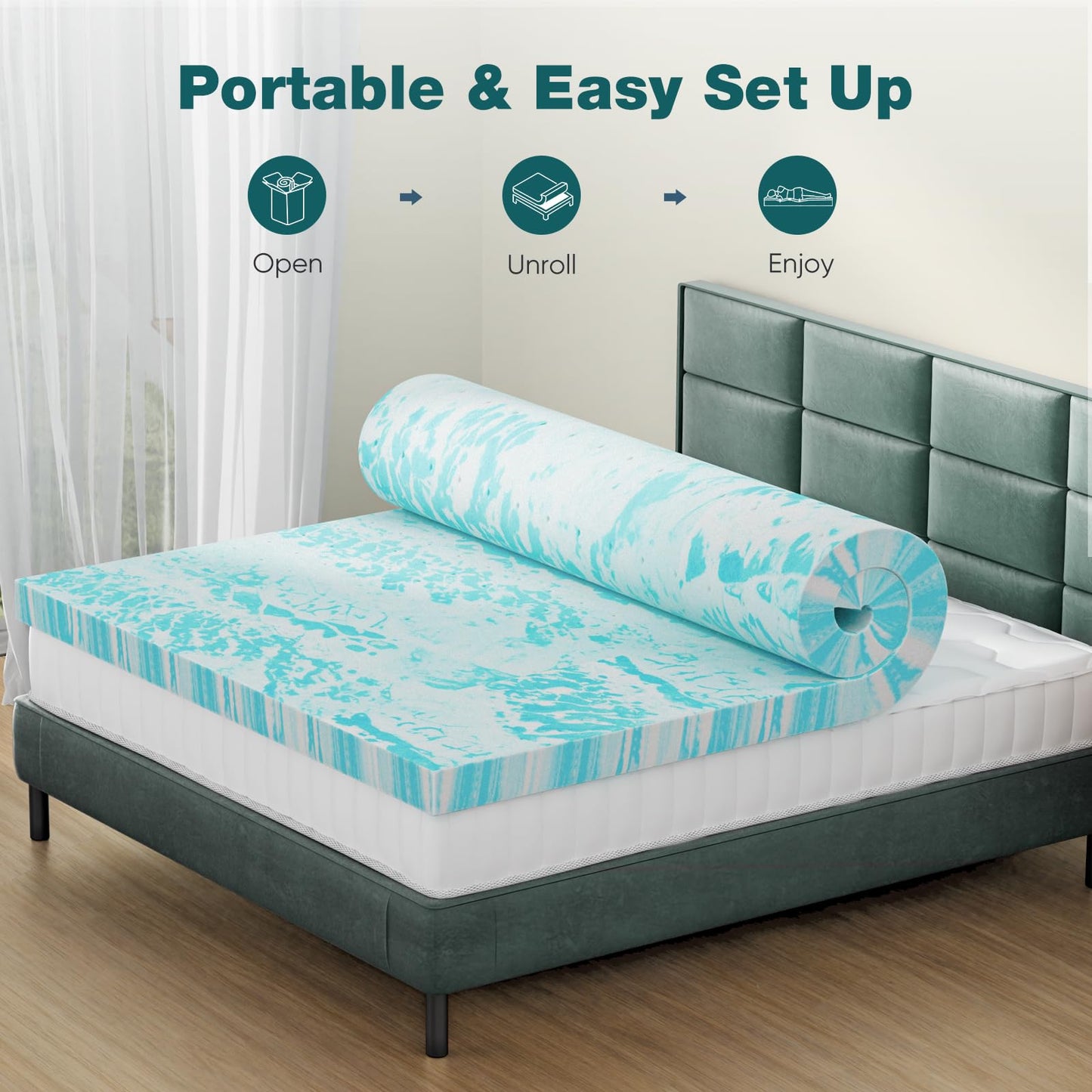 Sweetcrispy Mattress Topper Queen, Memory Foam 3 Inch Thick Gel Infused Cooling Toppers Pad for Queen Size Bed, Sleeper Sofa, RV, Camper, CertiPUR US, Breathable
