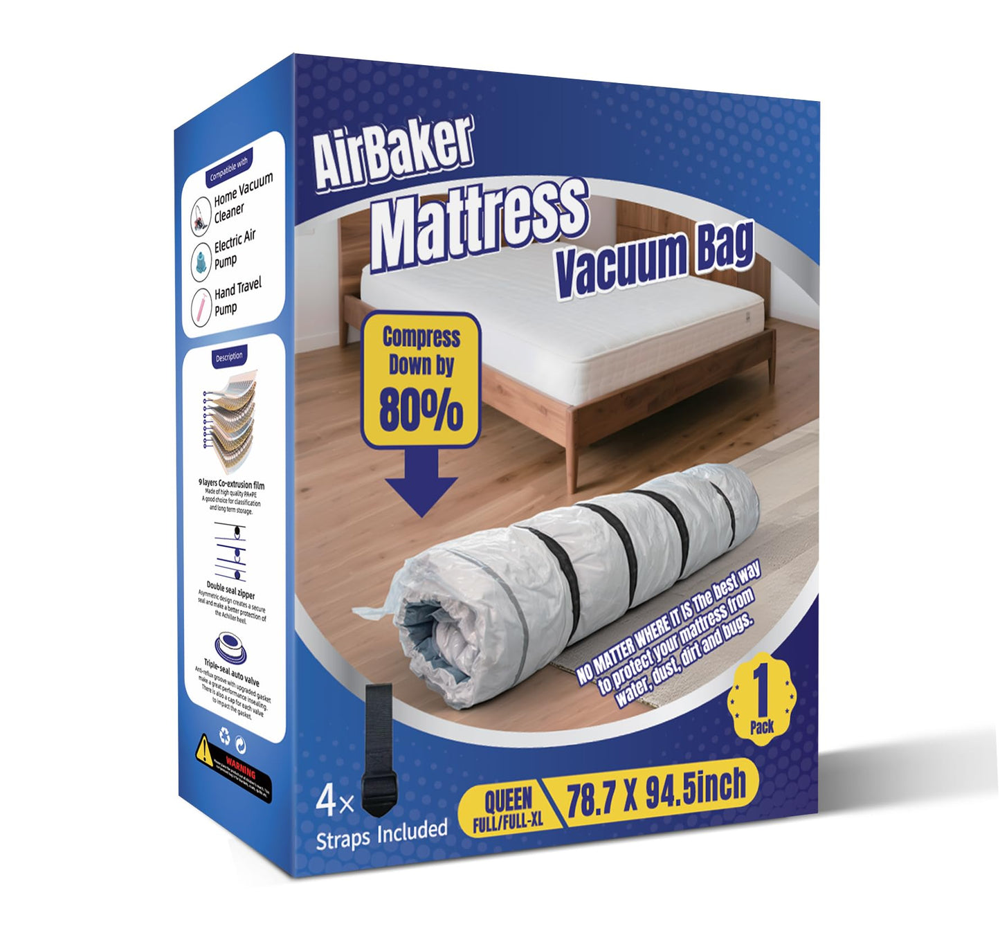 AirBaker Vacuum Storage Bags for moving, Vacuum Seal Bags for Memory Foam, Latex, Clothing & Bedding, Space Saver Bags for Organization and Storage (XXX-Large)