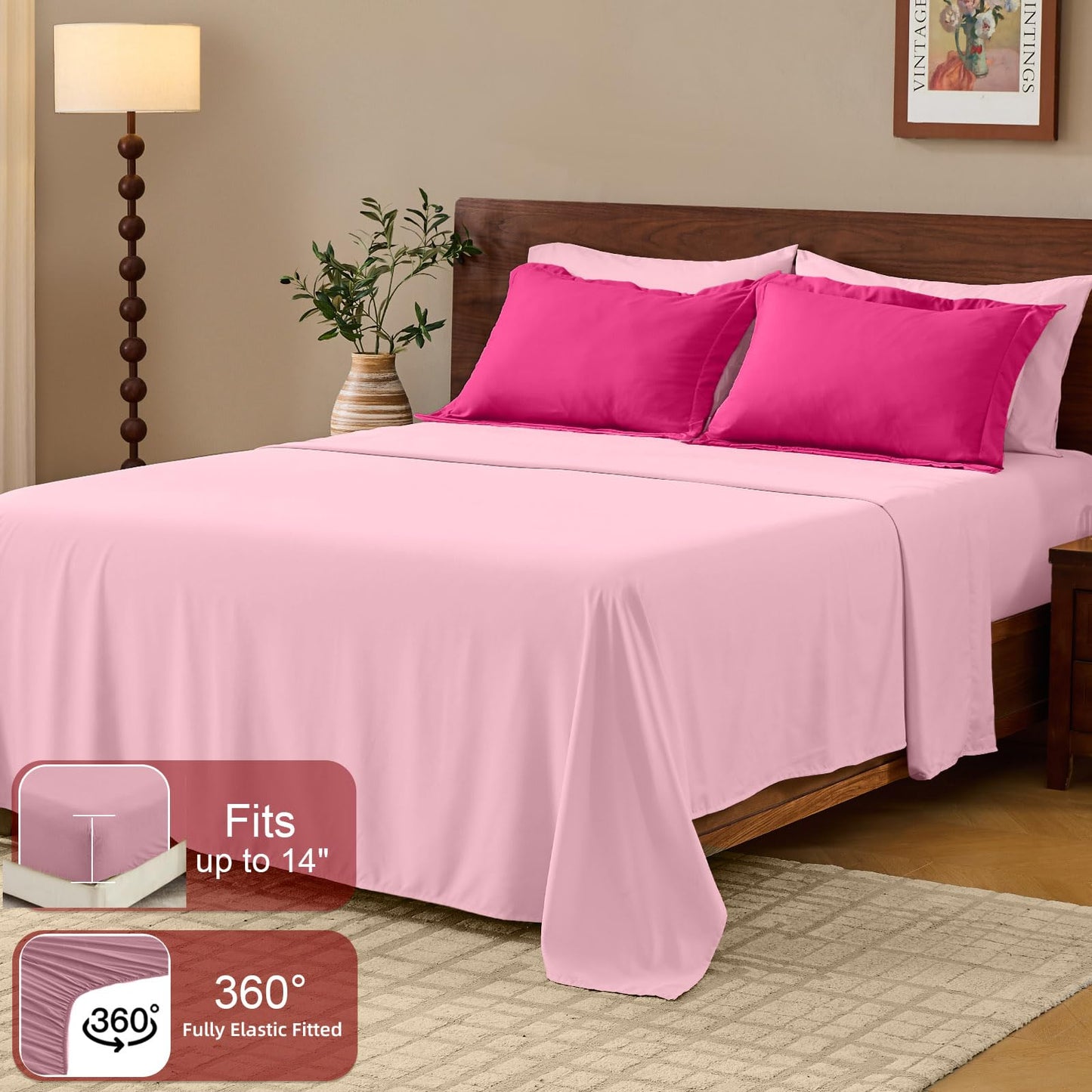 FUANNA Queen Comforter Set 7 Pieces, Reversible Queen Size Bed in a Bag with All Season Soft Comforter, Bedding Sets Includes Comforter, Flat Sheet, Fitted Sheet, Pillowcases & Shams, Hot Pink & Pink