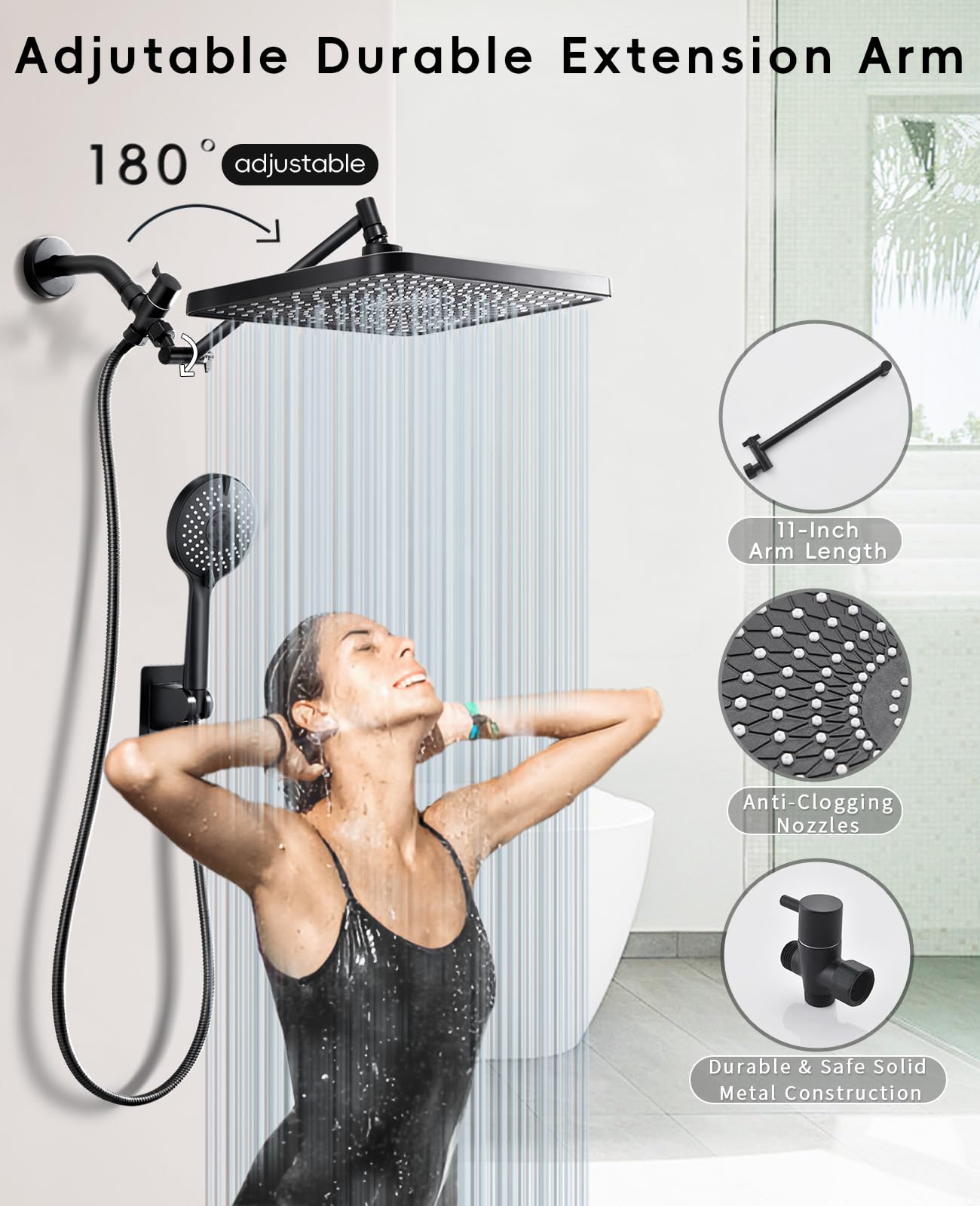 Starry Sky 12.2" Rain Shower Head with Handheld Spray Combo, High Pressure Rainfall Shower Head, Height Adjustable Dual Shower Head, Luxury Waterfall Showerhead Bathroom | Air-in Tech