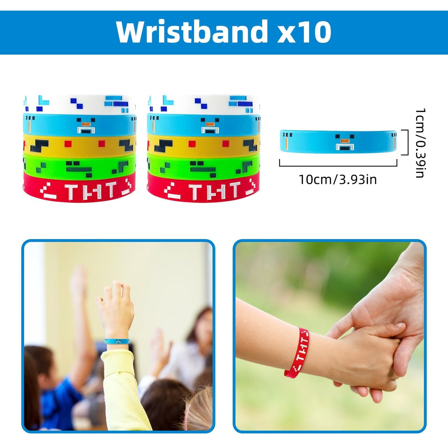 For Pixel Style Birthday Party Supplies, 90pcs Party Favors for , Includes 50 Stickers, 10 Gift Bags, 10 Wristbands, 10 Keychains, 10 Badges.