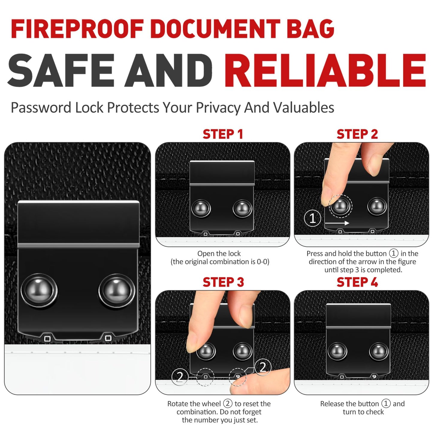 Fireproof Document Bag with Lock,6200°F Insulated (13.9"x10.6"),Lockable Fire Water Proof Money Pouch with Water Resistant Zipper,Safe Notary Bag with Lock,for Important Documents,Valuables (Black)