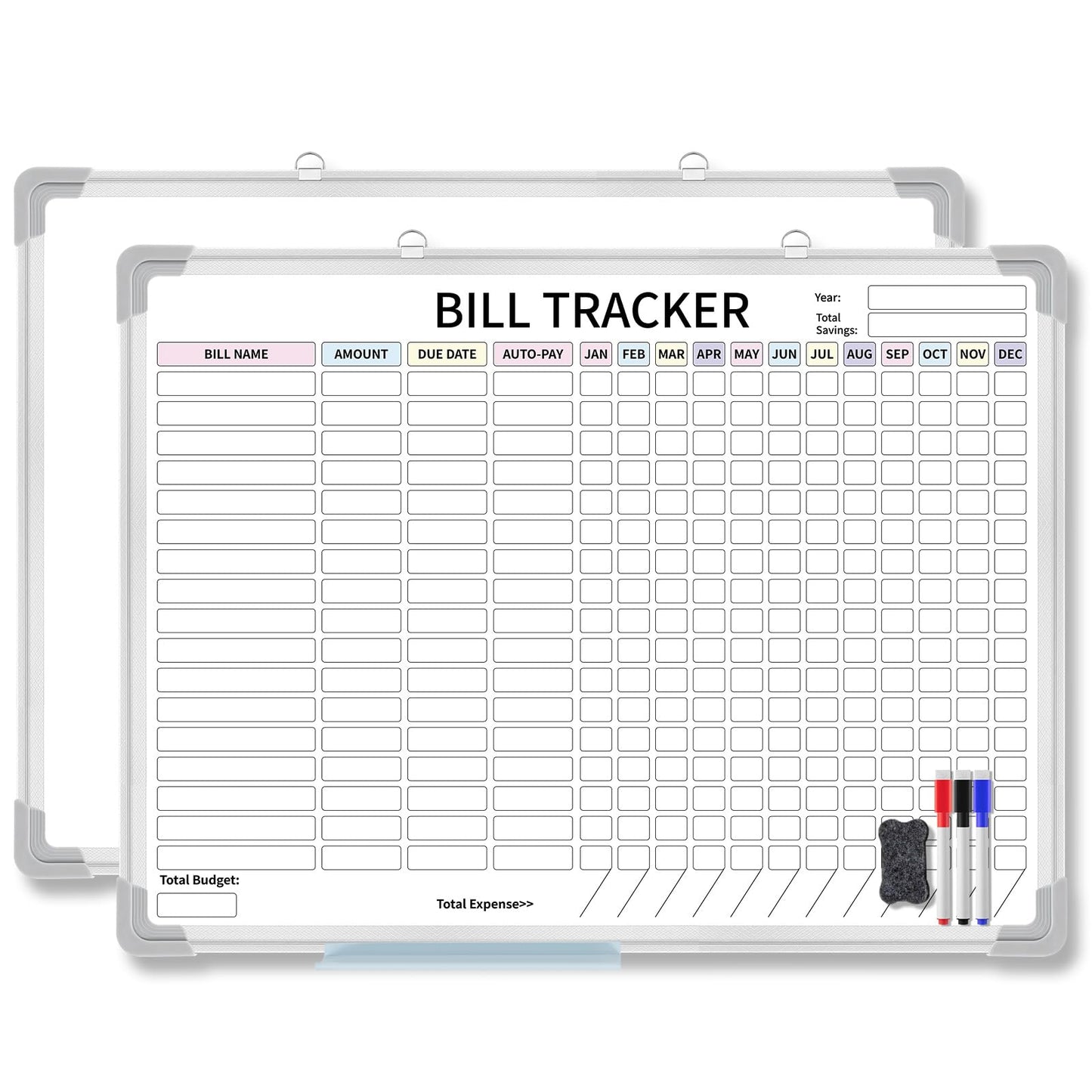 Feifeiya 24 x 18 Inch Monthly Bill Payment Tracker Organizer Whiteboard Aluminum Frame Wall Monthly Bill Payment Checklist Magnetic Dry Erase Board Planner for Personal Budgeting Financial(Classic)