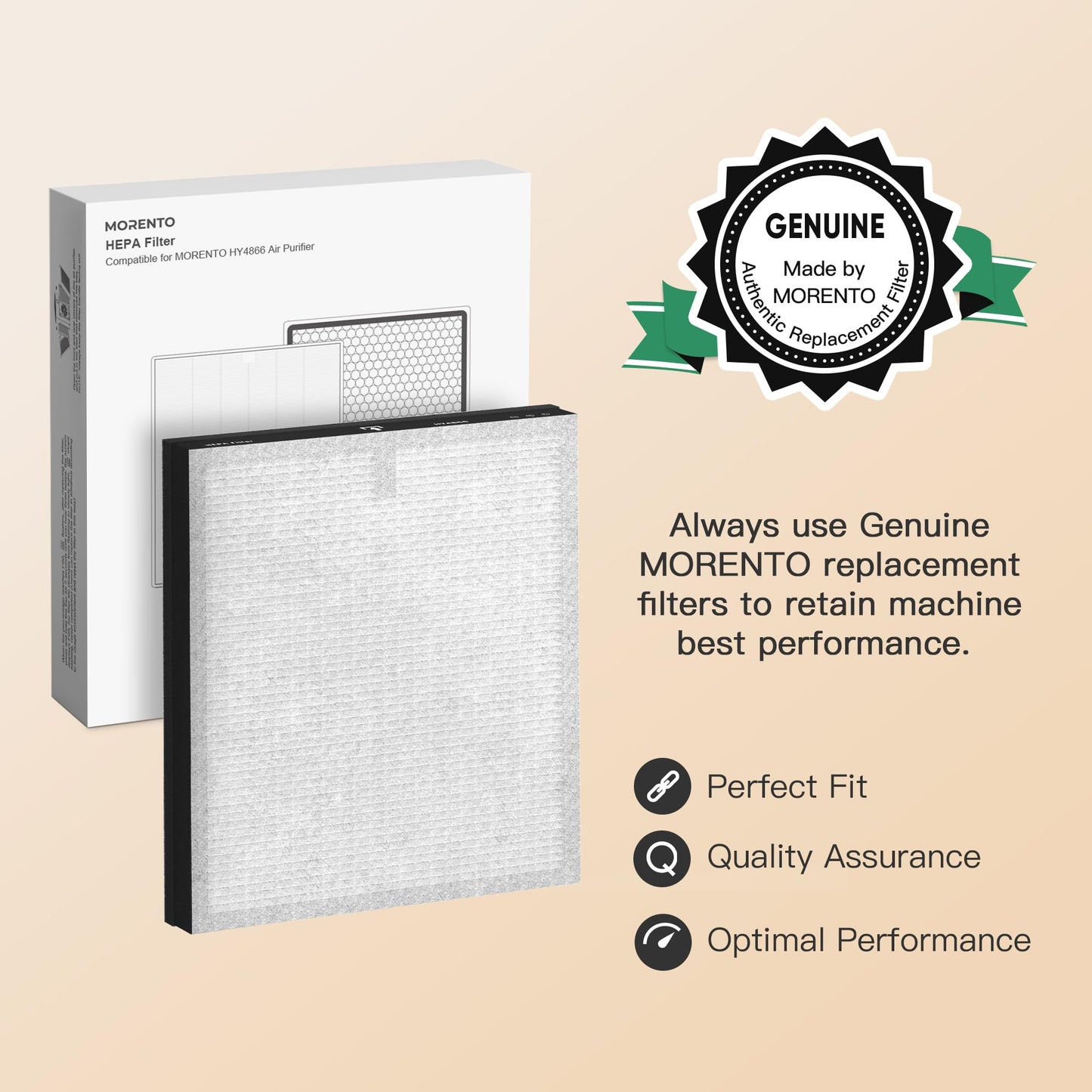 MORENTO 4 Pack HY4866 Genuine Air Purifier Replacement Filter for HY4866 Air Purifier, Enhanced Version