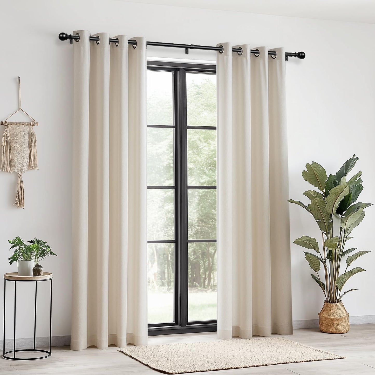 Zeerobee Curtain Rods for Windows 66 to 120, 1 Inch Adjustable Heavy Duty Black Curtain Rod, Outdoor Indoor Room Divider Modern Drapery Pole, 66-120"