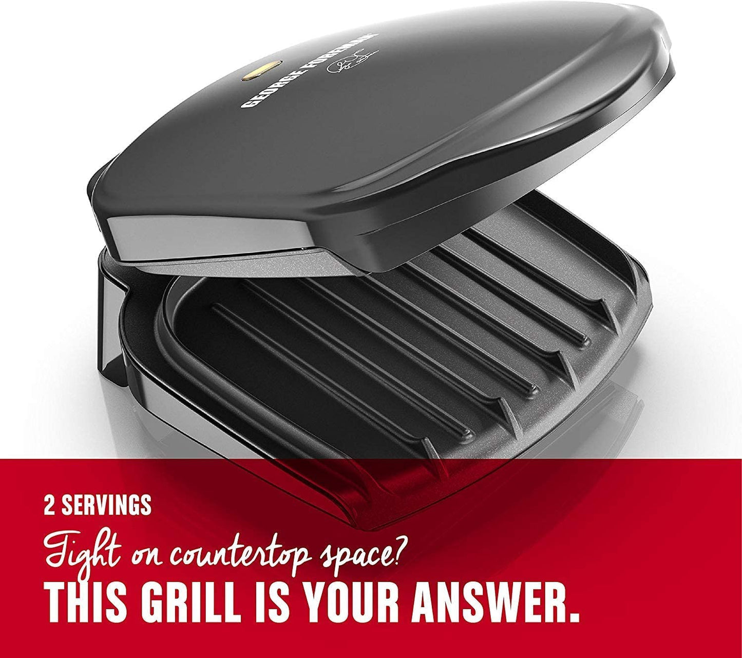 George Foreman GR10B 2-Serving Mini Grill & Panini Press, Compact 7.3” x 5.6” Cooking Surface,1–2 Servings, Dorms & Small Kitchens