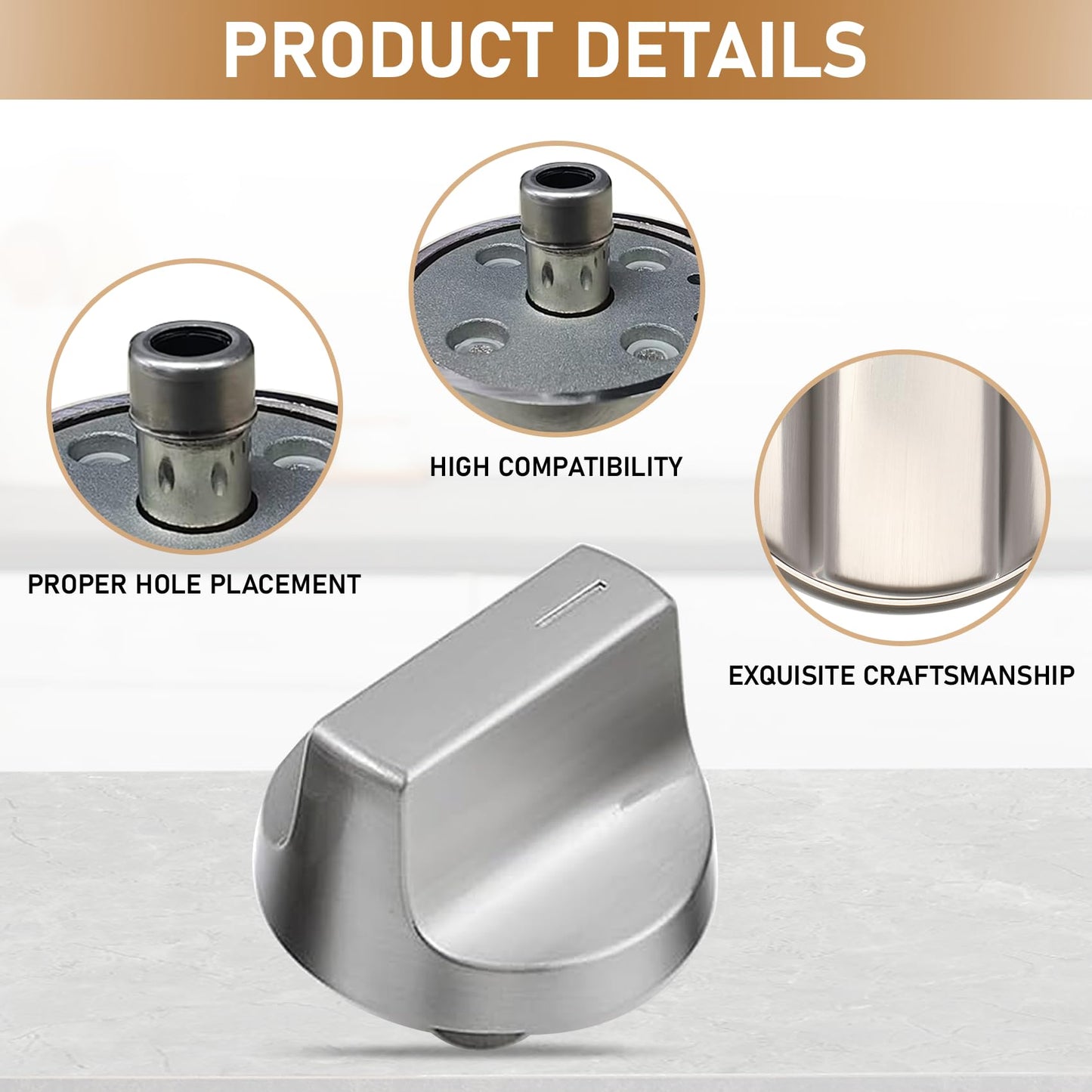 4 Pcs W11517334 Range Knob Compatible with Whirlpool Gas Ranges WEG515S0, WEG745H0, Replace W11122869, W10850033, W11458842