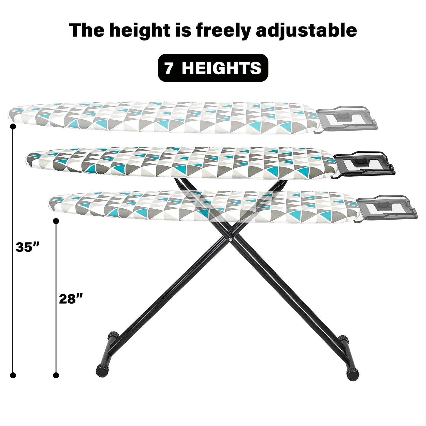msezo Ironing Board 13x43 Extra Thick Heavy Duty Padded Cover，Full Size Ironing Board with Iron，Height Adjustable up to 36"，Anti-Skid Feet，Extra Wide Ironing Area