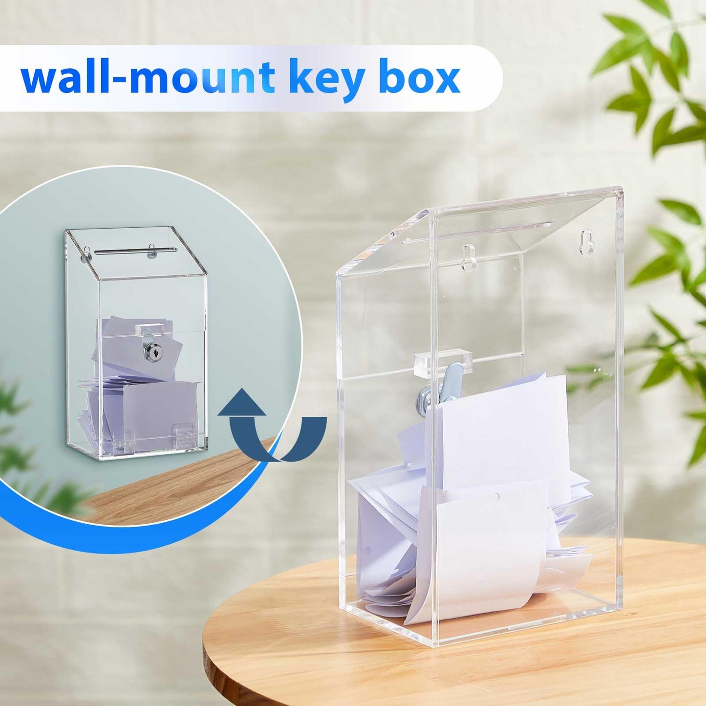 Juexica 2 Pcs Clear Acrylic Donation Box with Lock and Slot, Wall Mountable Suggestion Box, Ballot Case, Raffle Ticket Boxes for Office, School, Church, Voting & Fundraising