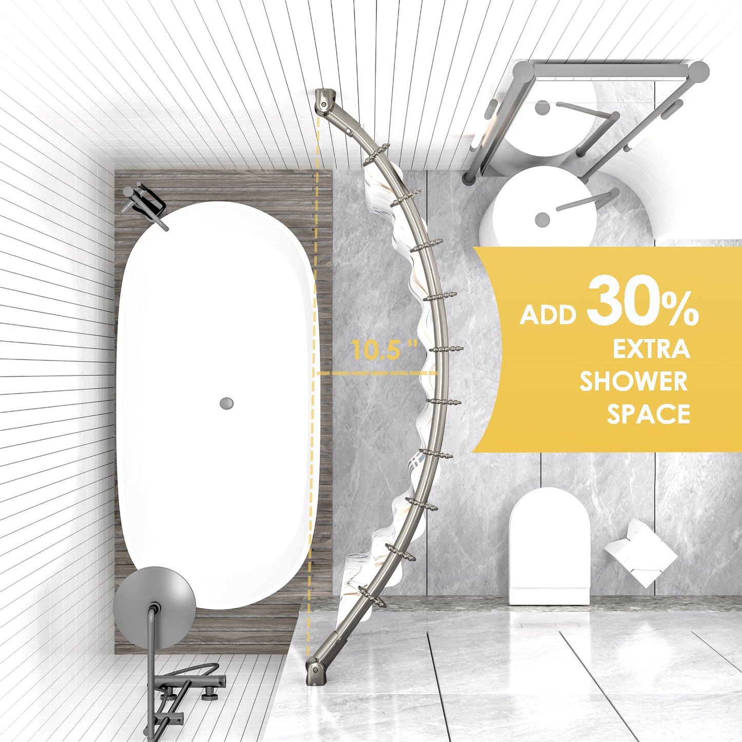 Chrsouly Adjustable Curved Shower Rod, 42-72 inches Extra Wide Shower Curtain Rod, Rust proof, Premium Stainless Steel, Curved Shower Curtain Rod for Bathroom, Need to Drill, Nickel