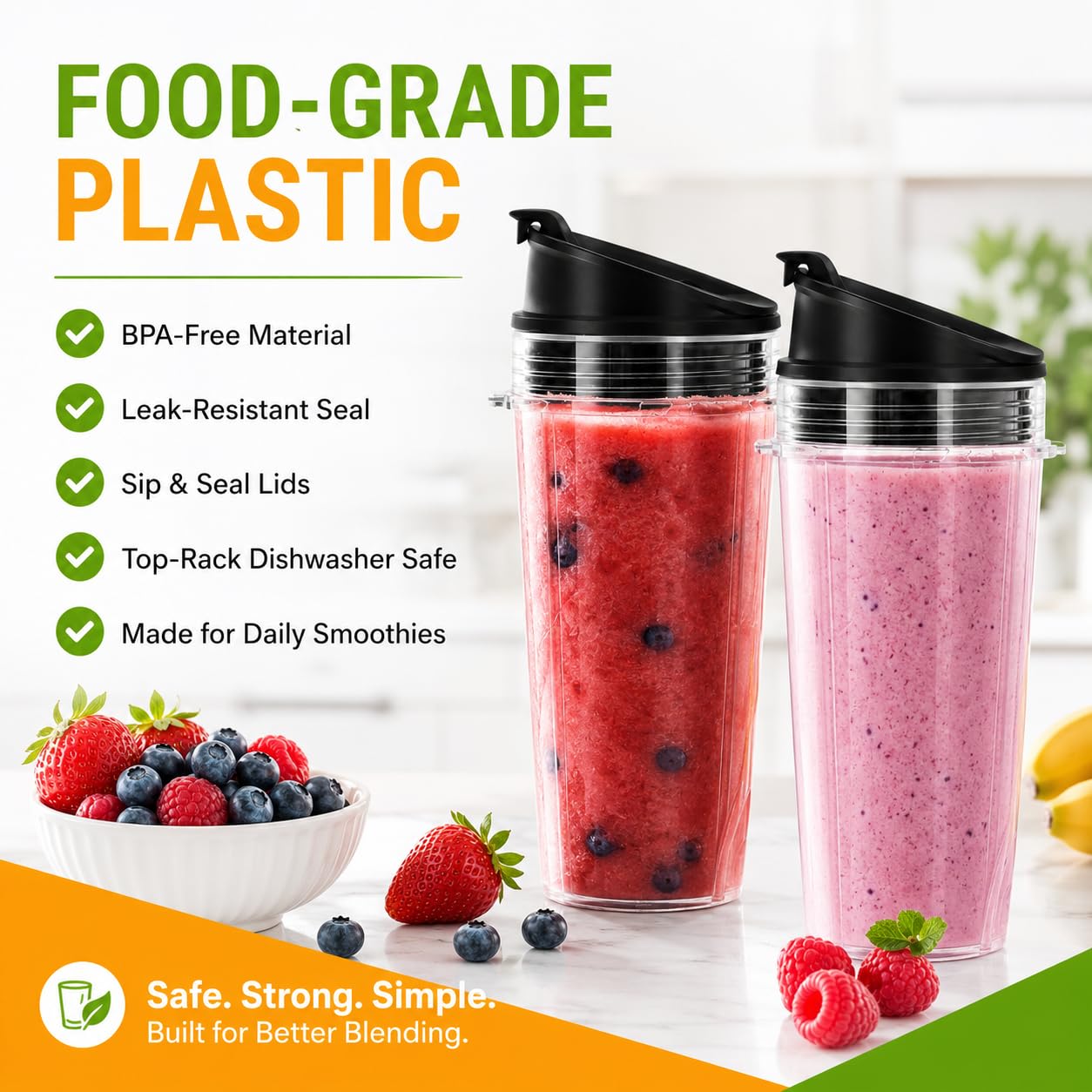 Blender 16oz Cups Replacement for Ninja - 3 Pack Ninja Blender Cups with Lids, Compatible with Ninja QB3001SS, BL770, BL780, BL660, BL740, BL810, Nutri Ninja Series Blenders