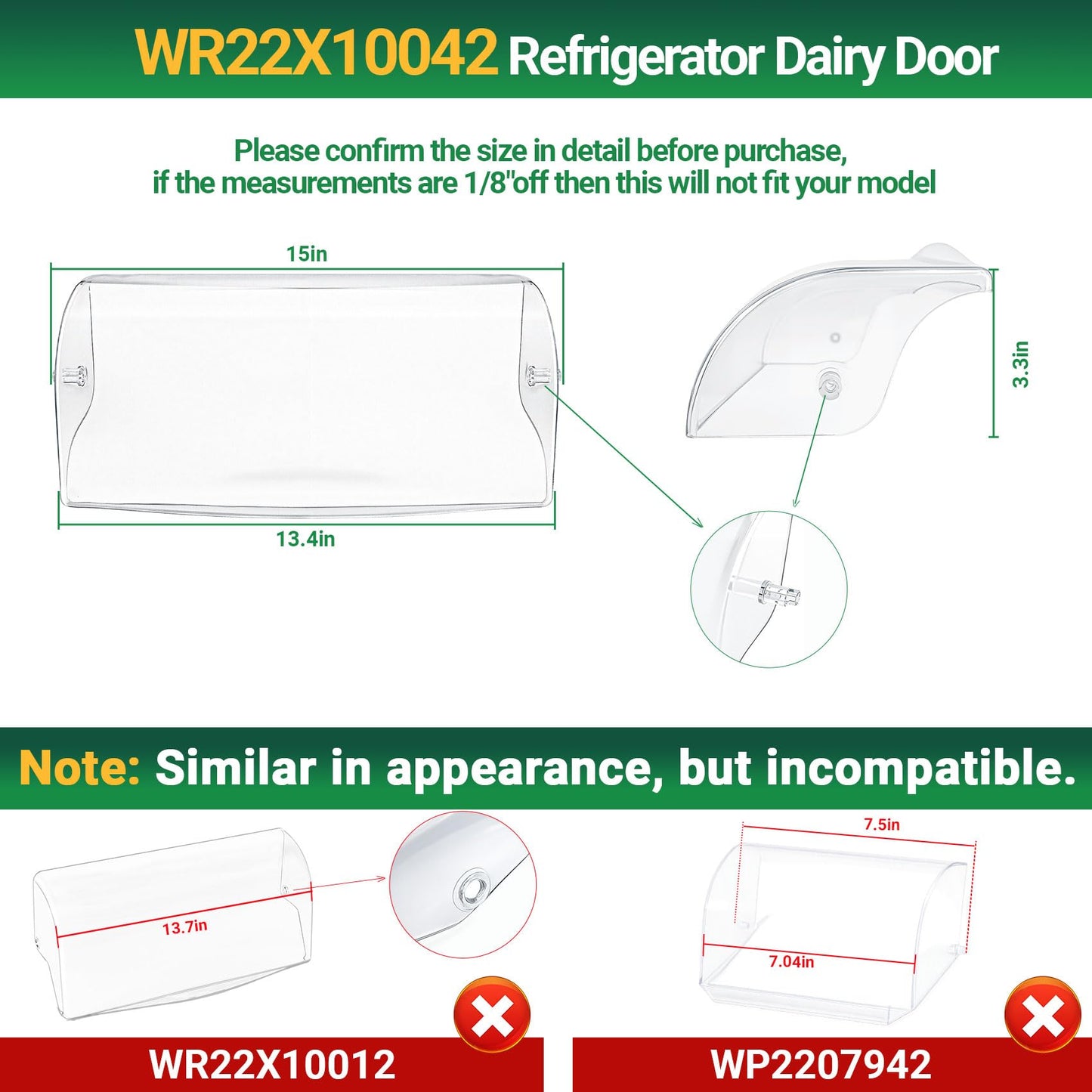 WR22X10042 Refrigerator Dairy Door Compatible with GE Refrigerator PSHS6PGZBESS, PSE25KSHBHSS, PSHS6RGXBDSS, PSC23SGRBSS etc. Dairy Bin Cover Replaces 1092358 PS783785 EAP783785 AP3204262 PD00040054