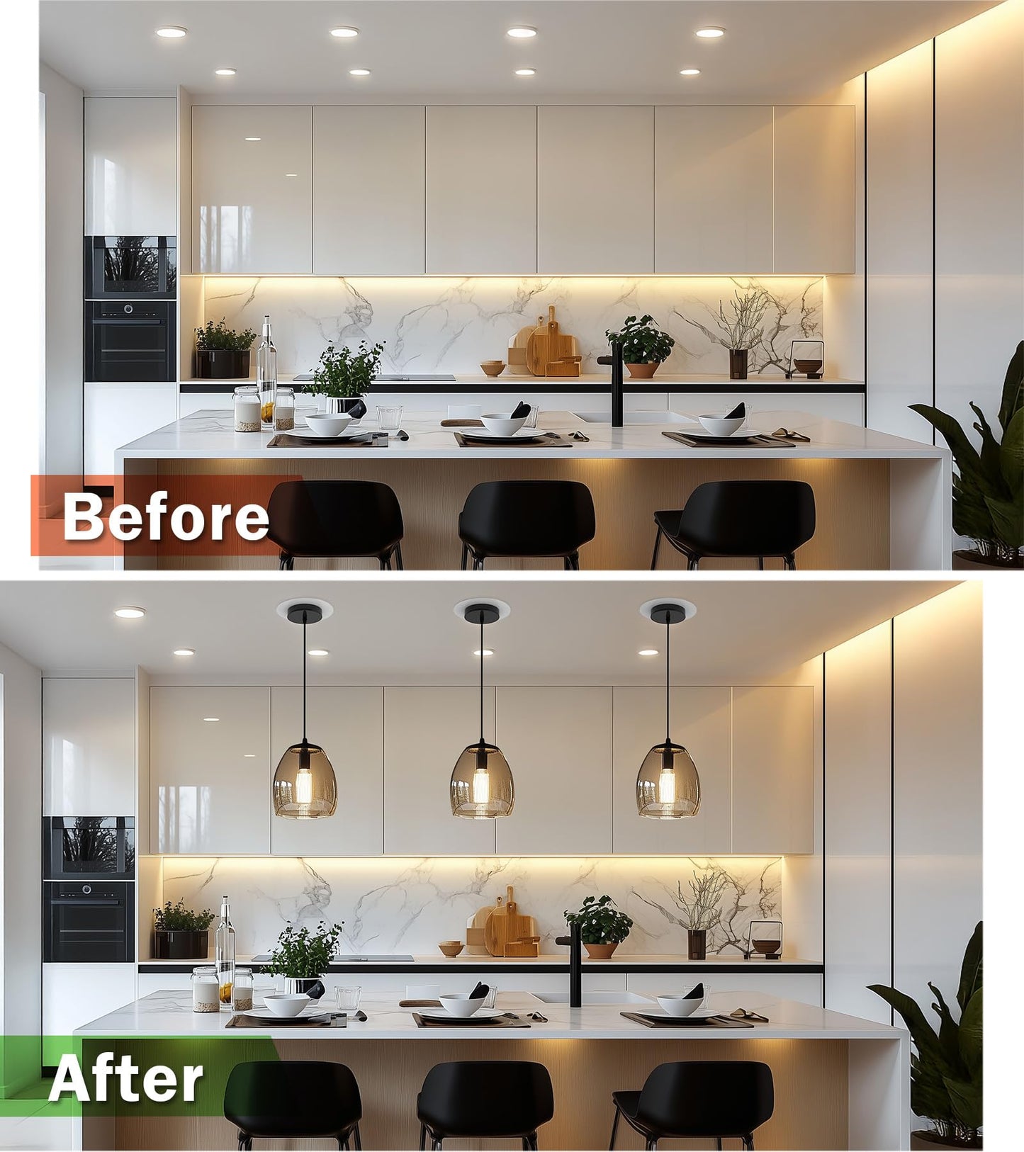 tebio Recessed Can Light Conversion Kit for 5" and 6" Ceiling Fixtures - Pendant/Hanging Light Upgrade, Compatible with Ceiling Fans, Includes 7¾" Flat Steel Medallion, White Finish